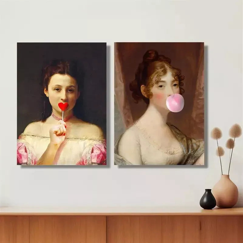 2Pcs Victorian Oil Painting Art Decor - Elegant Girl Canvas Wall Art 50x75cm Framed Print | High Quality Australian Made | Ready to Hang for Living Room, Bedroom & Office Decor