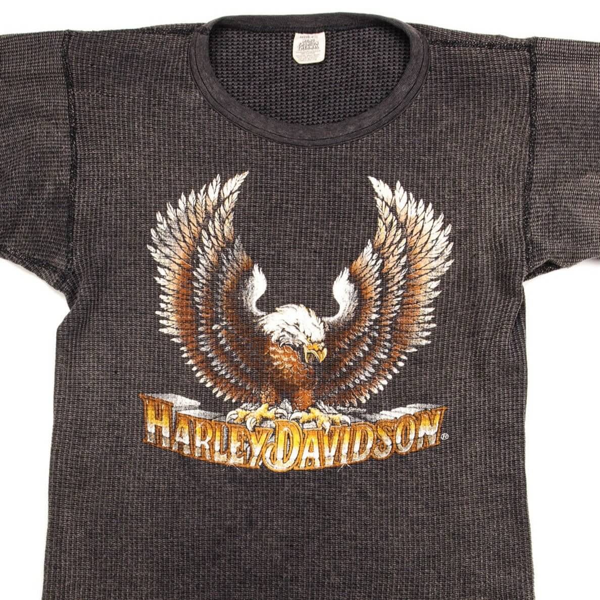 Vintage Harley Davidson Thermal Long Sleeve T-Shirt 1970s Small Made in USA - Motorcycle Riding, Casual Wear & Retro Fashion