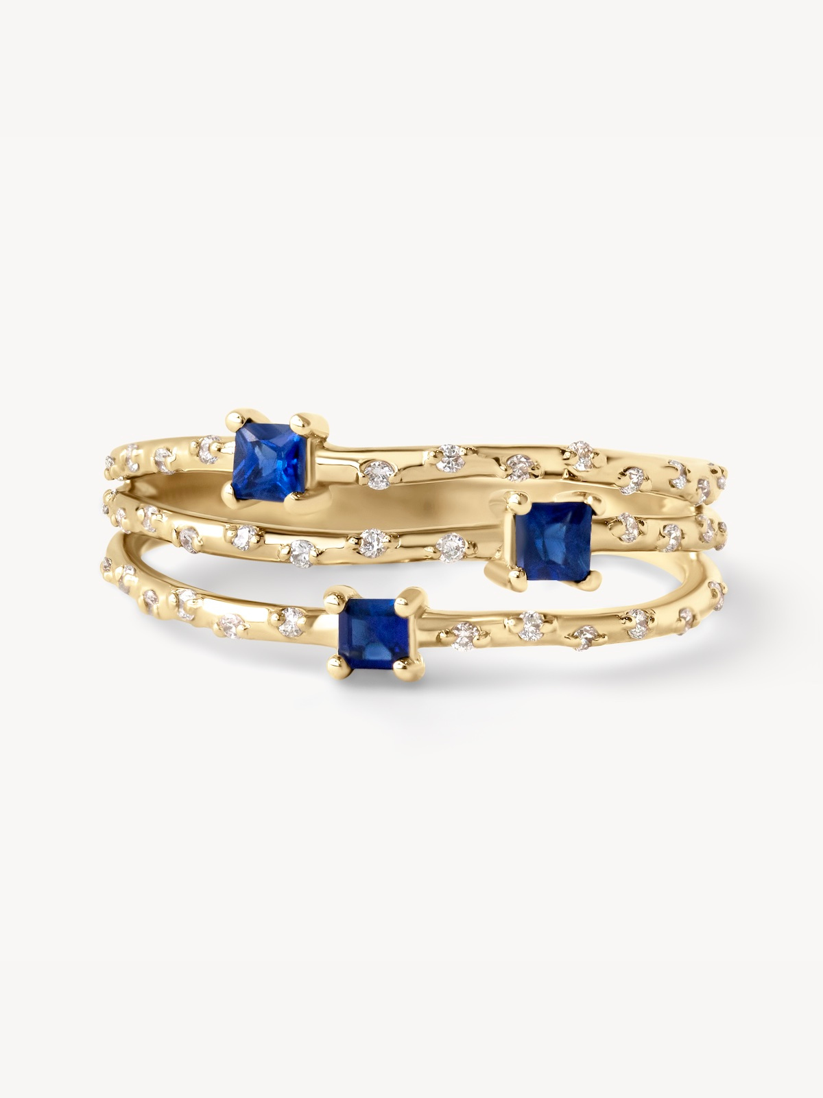 Starry Sapphire Triple Band Ring - Elegant Blue Gemstone Jewelry for Women - Perfect for Weddings, Anniversaries & Special Occasions