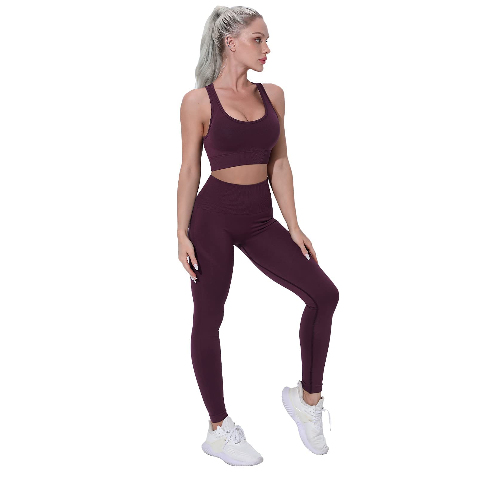 Women's Seamless Padded Sports Bra & Yoga Leggings Set - High Support Workout Outfit for Running, Gym & Yoga