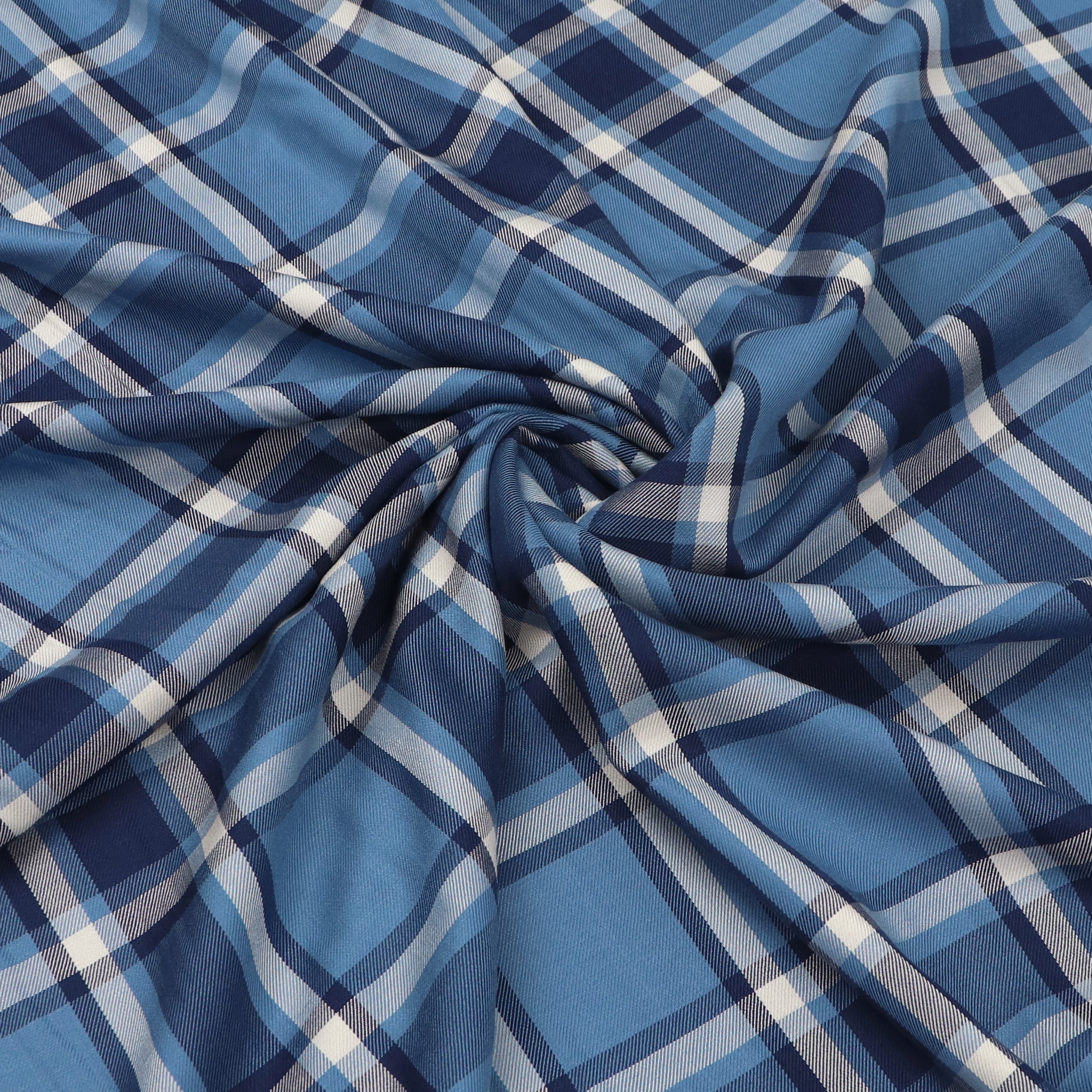 Premium Viscose Twill Fabric - Yarn Dyed Check Pattern in Blue - Soft & Durable Material for Dresses, Skirts & Home Decor