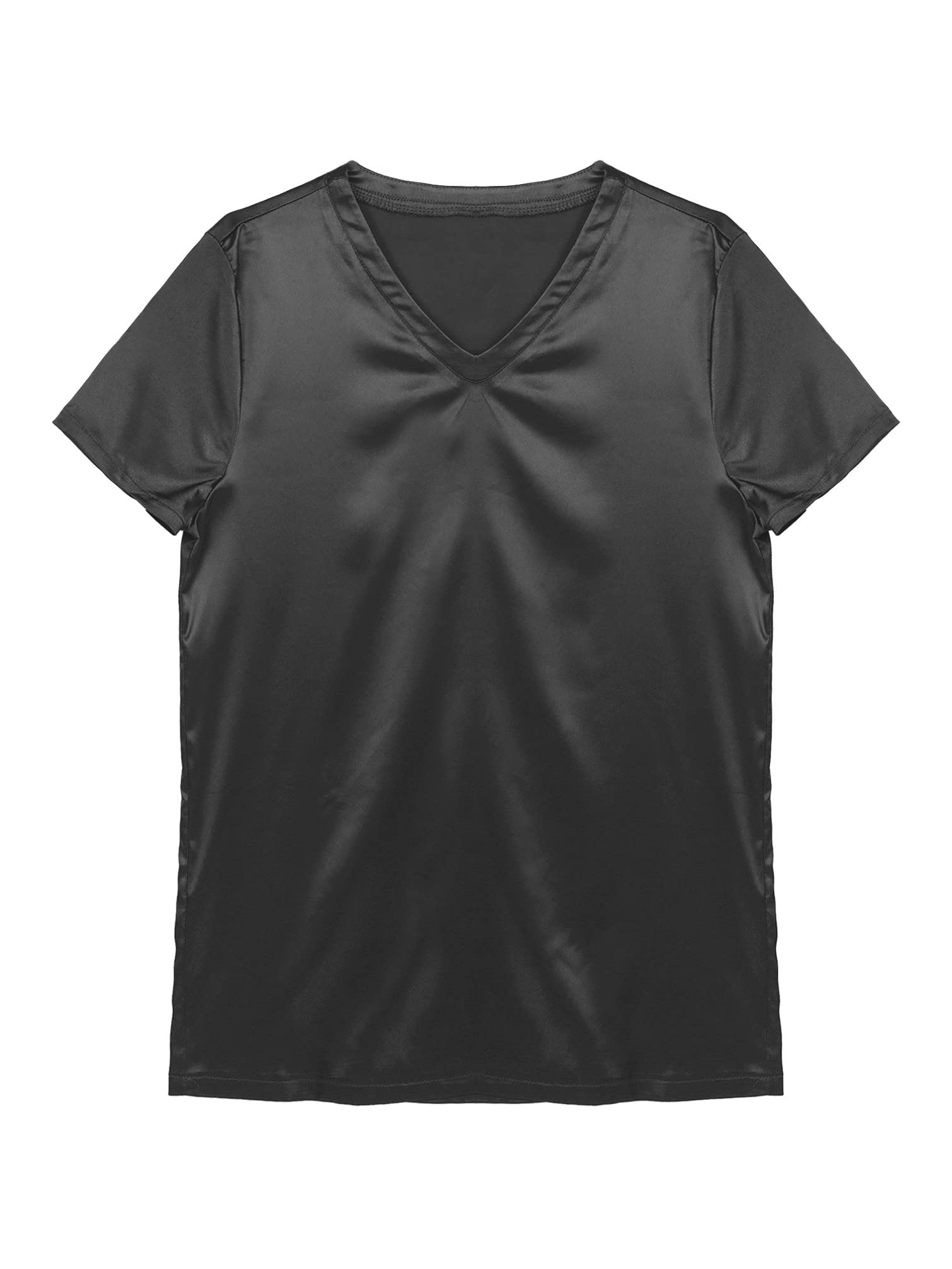 Men's Satin Lingerie Shirt - V-Neck Sleepwear Pajama Top, Solid Color Athletic Undershirt for Nightwear & Lounge Wear - Perfect for Bedtime, Relaxing at Home & Romantic Occasions