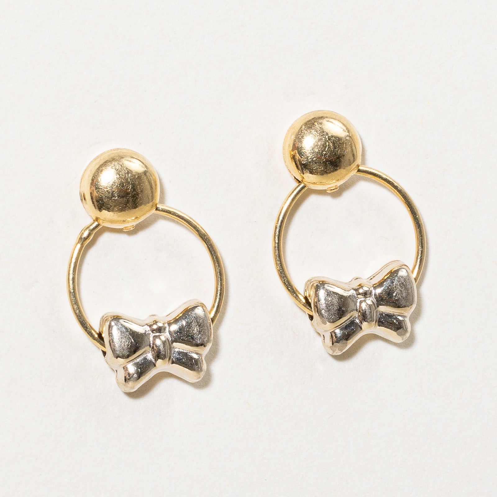 18K Two-Tone Gold Bow Earrings for Women - Elegant & Dainty Jewelry Gift for Her - Perfect for Weddings, Parties & Special Occasions