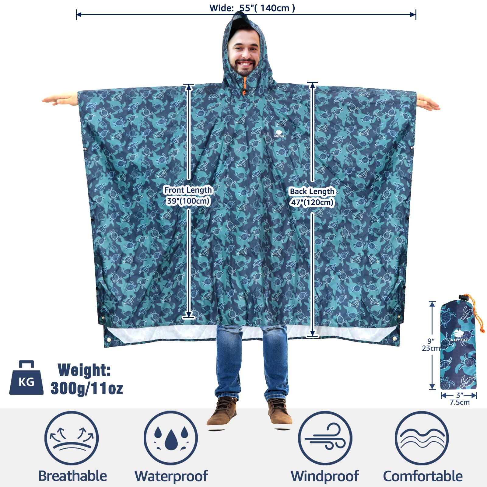ANYOO Waterproof Rain Poncho for Adults - Lightweight Reusable Raincoat for Men & Women with Hood - Perfect for Hiking, Camping, Outdoor Adventures & Emergency Preparedness