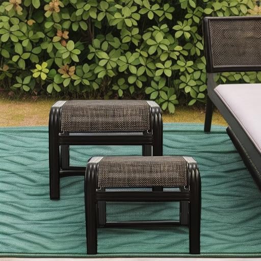 Outdoor Patio Foot Rest Ottoman - Textilene & Metal Portable Footstool - Set of 2 Brown - Perfect for Garden, Deck, Poolside & Patio Relaxation