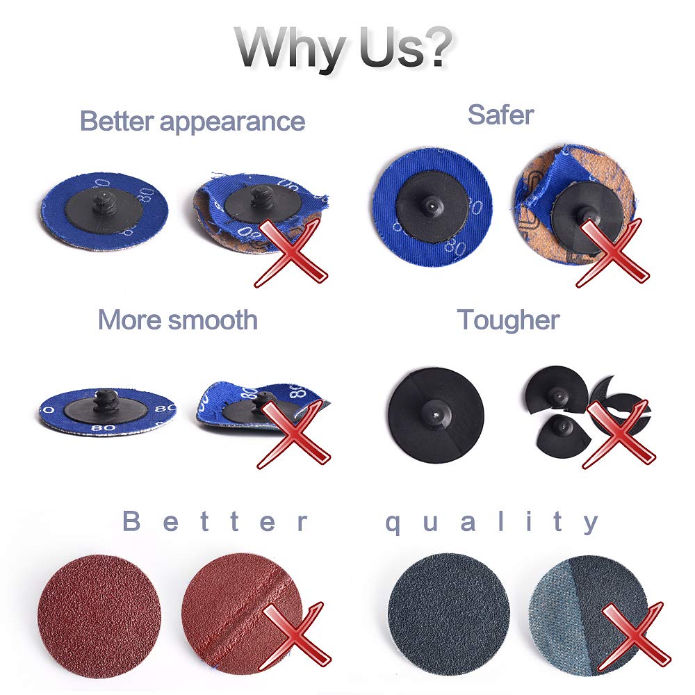 NYXCL Miroku 40-Piece 2-Inch Quick Change Zirconia Sanding Discs Set with 1/4
