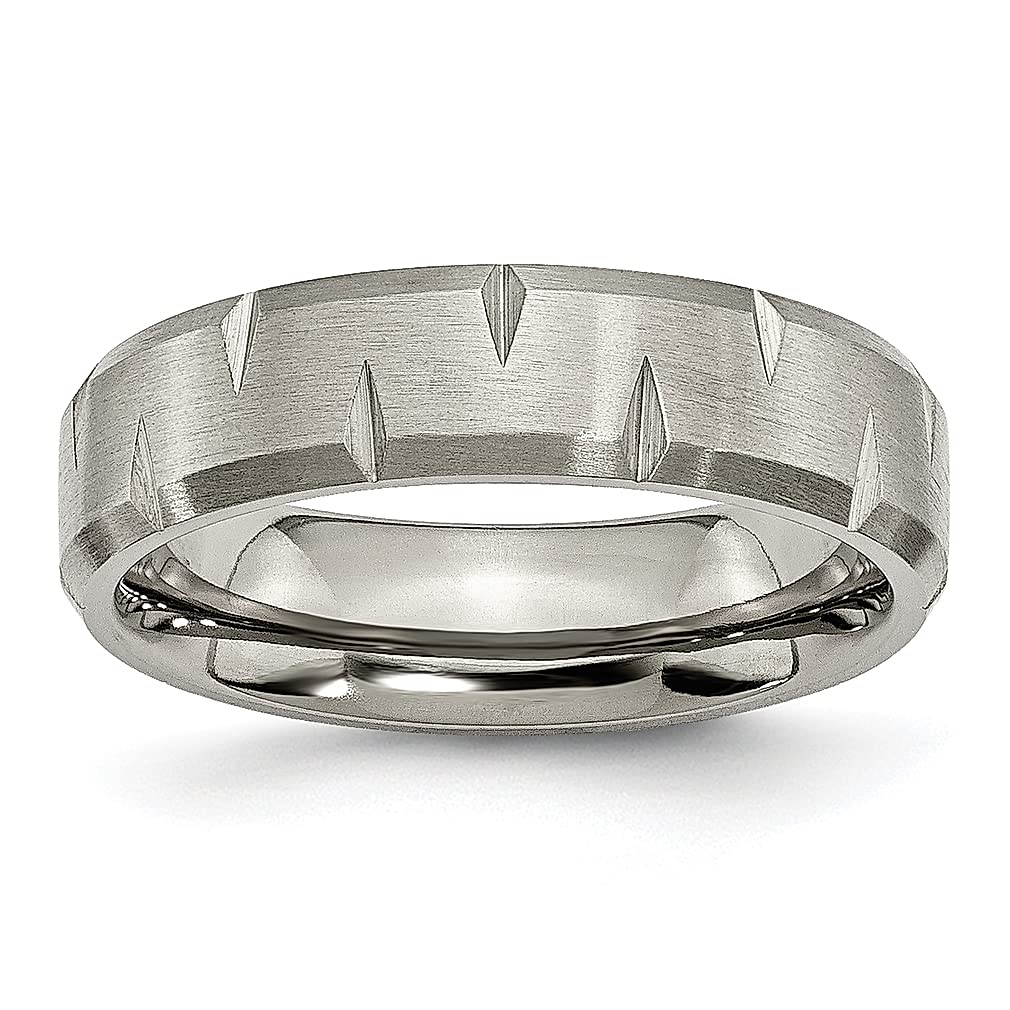 ICE CARATS Titanium Brushed 6mm Beveled Edge Notched Wedding Band - Elegant Women's Fashion Jewelry Ring - Perfect Anniversary & Valentine's Day Gift for Her - Ideal for Weddings, Engagements & Special Occasions