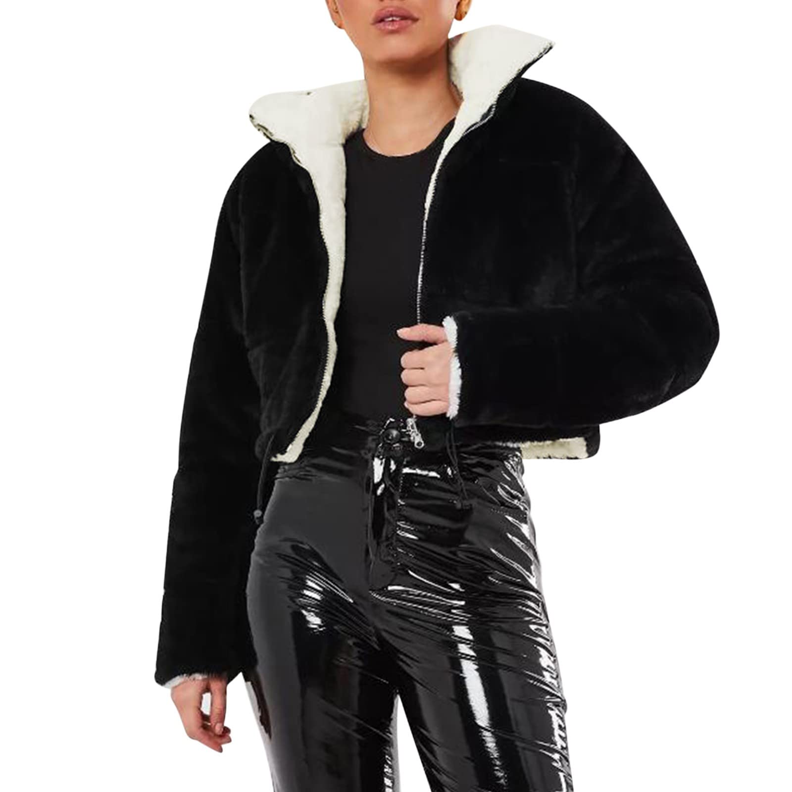 Women's Reversible Plush Zipper Turtleneck Jacket - Long Sleeve Casual Pullover Coat for Winter Warmth & Fashion Layering | Perfect for Office, Travel & Outdoor Activities