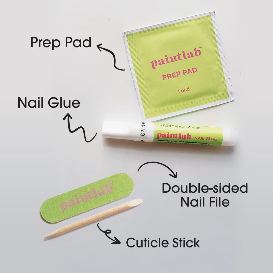 PaintLab Press-On Nails Kit - 24PCS French Floral Fake Nails with Nail Glue, File, Prep Pad & Cuticle Stick | Long Lasting Manicure Set for Women | Perfect for Parties, Weddings & Daily Wear