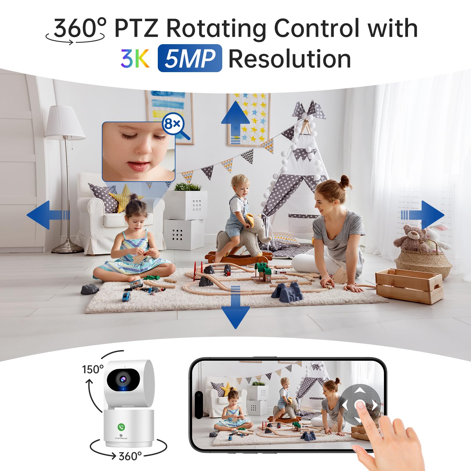SYMYNELEC 3K Indoor Security Camera - 2.4G WiFi Wireless Baby Monitor with Night Vision & Phone App - Smart Pet/Dog/Kids Monitoring Camera for Home, Nursery & Room (2-Pack) - Perfect for Baby Watching, Pet Care & Home Surveillance