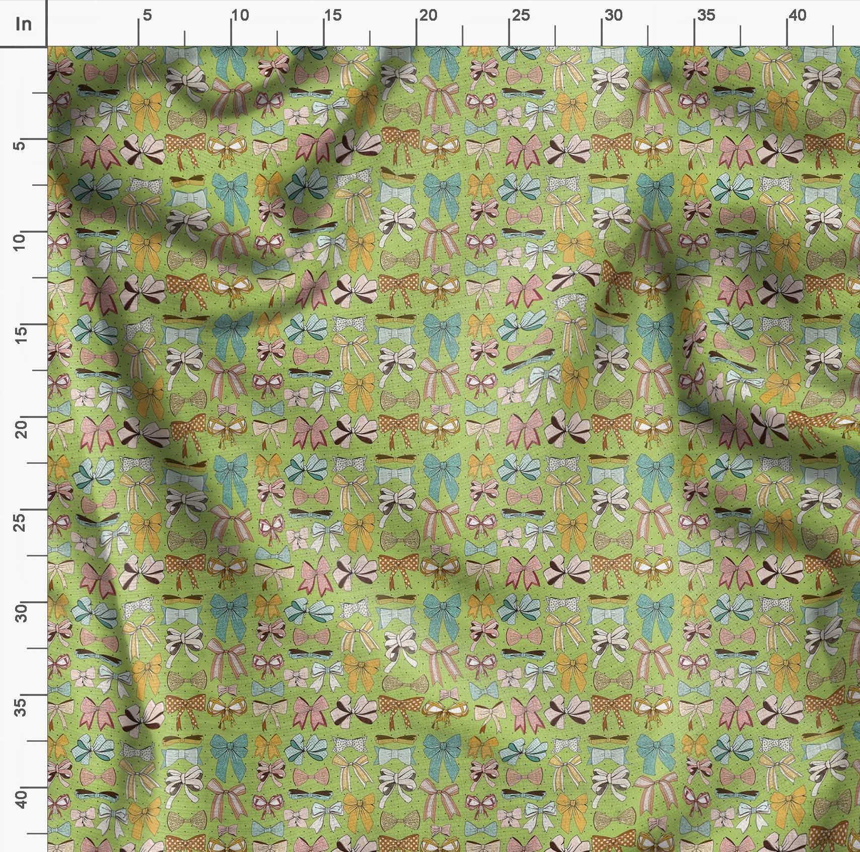 Soimoi Moss Georgette Green Fabric by The Yard - 42 Inch Wide Printed Cotton Material with Multi Bow & Dots Pattern for Dresses, Curtains, DIY Crafts & Home Decor