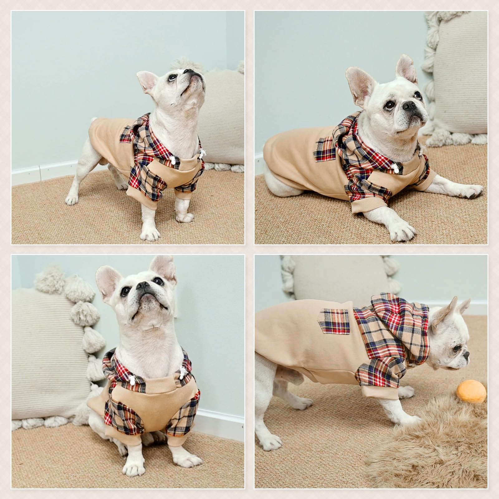 **Plaid Dog Hoodie for Small, Medium & Large Dogs - Warm Fleece Sweatshirt with Hat & Leash Hole - Cozy Pullover Dog Clothes for Puppies, Bulldogs (XS, S, M, L) - Perfect for Winter Walks & Outdoor Adventures**
