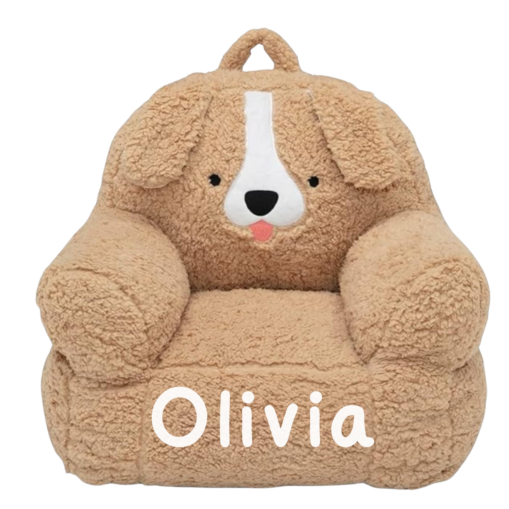 Personalized Plush Dog Chair for Babies & Toddlers - Custom Name - Tan Brown (20