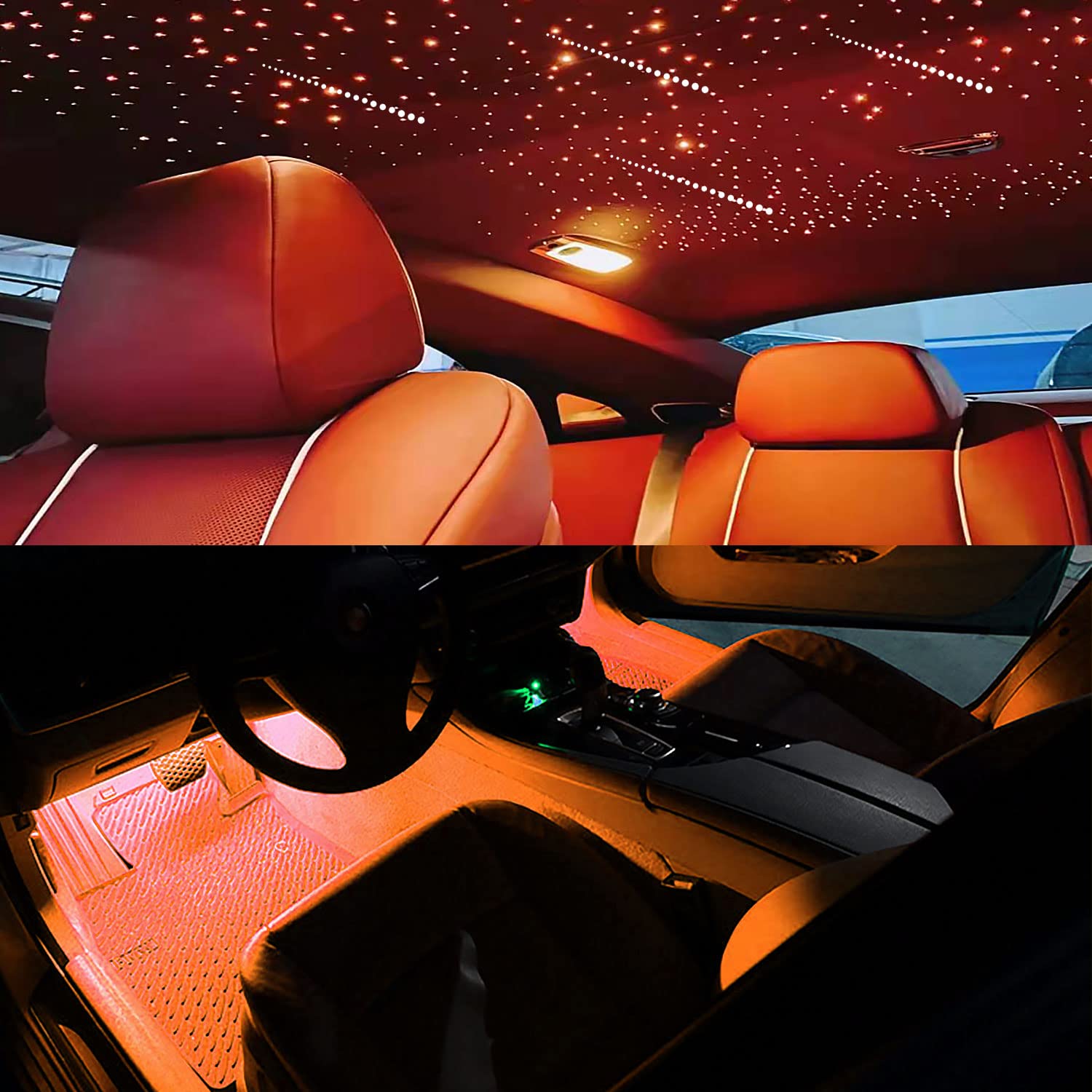 AKEPO 3-in-1 Meteor APP Fiber Optic Lights Kit - Music Sync Car LED Interior Lights with RGBW Headliner & 375pcs Mixed Diameter Optical Fiber (9.8ft/3m) + 28-Key RF Remote - Perfect for Car Customization, Home Decoration & Party Lighting