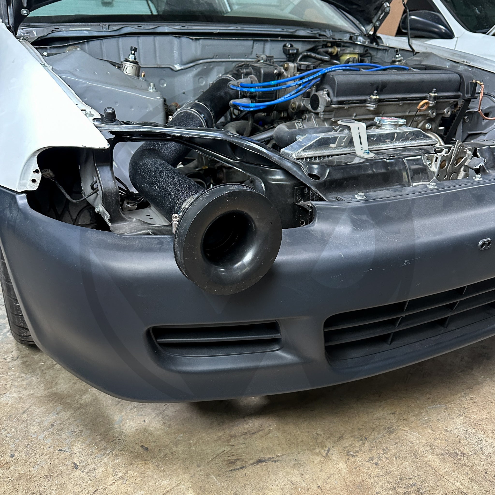 3 Inch Honda All Motor Through Headlight Intake for B Series EG EK - Wrinkle Black | High-Performance Air Intake System for Racing & Street Use