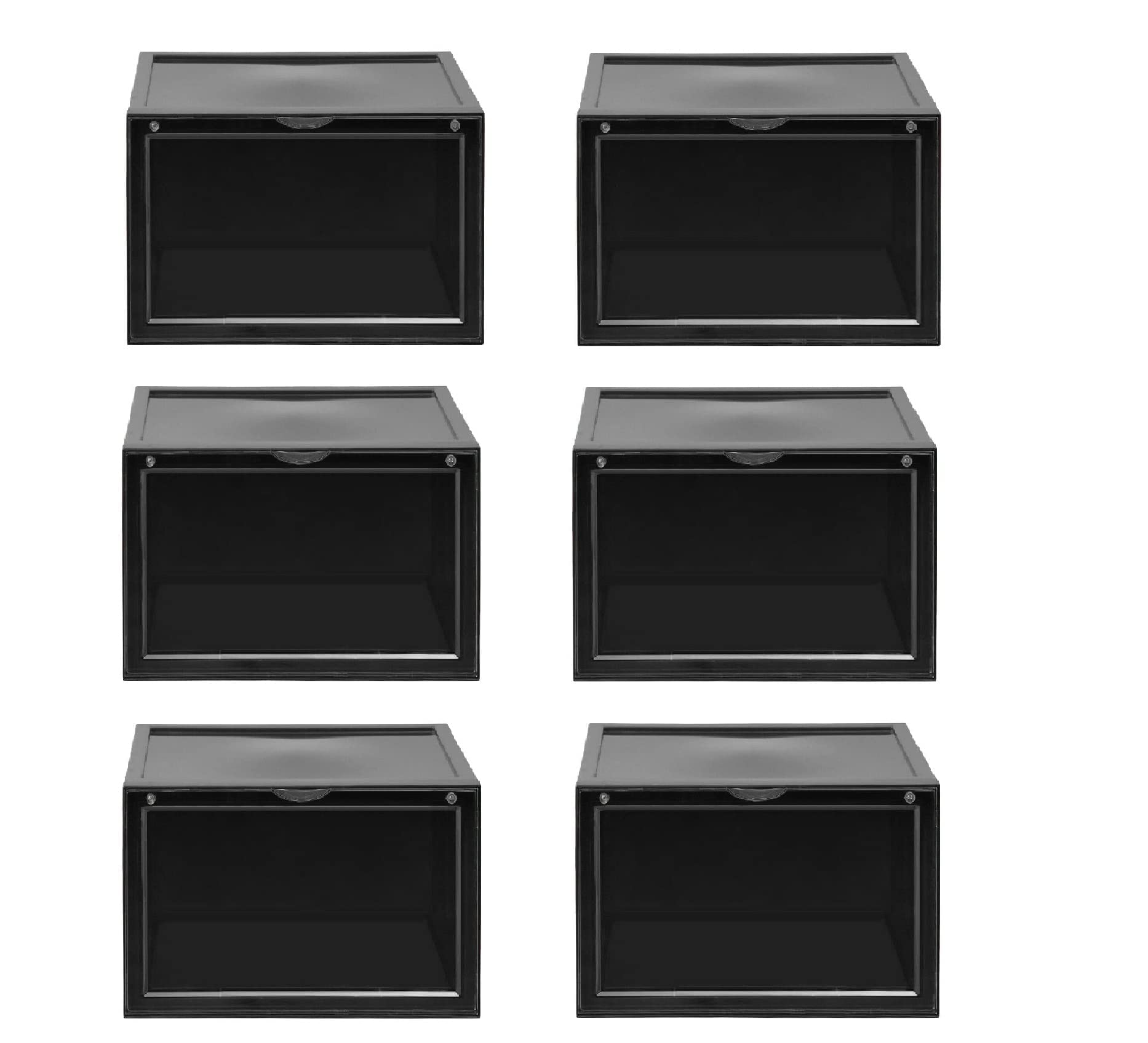 6-Pack Stackable Magnetic Shoe Storage Boxes - Heavy Duty Side-Opening Plastic Shoe Organizer for Sneakers (13.5 Men/14 Women) - 14