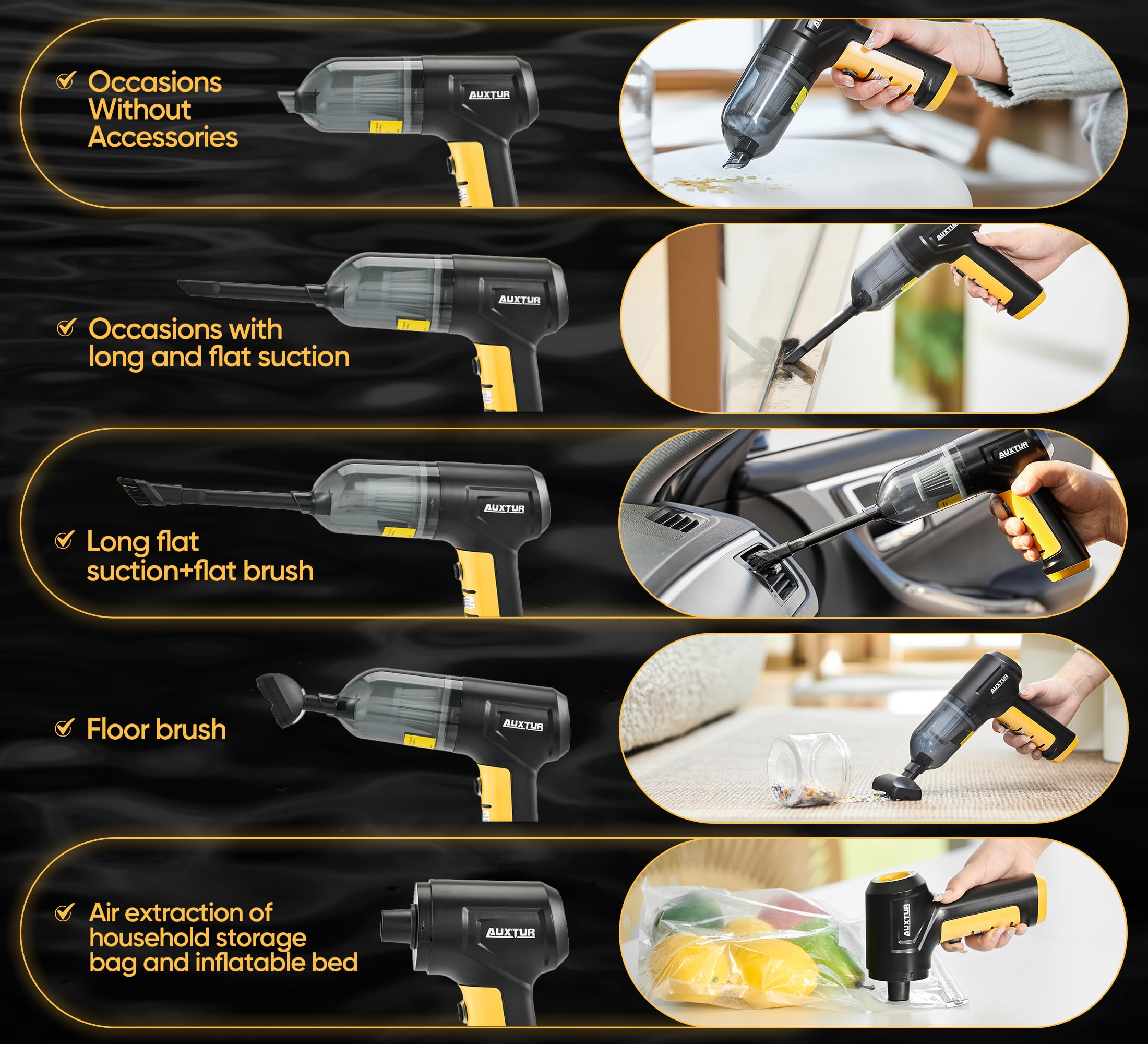 Cordless Handheld Vacuum Cleaner - 15000PA Powerful Suction, 40 Min Runtime, 3-in-1 Car & Home Use - Portable Car Vacuum with Brushless Motor for Auto Detailing, Pet Hair, Furniture Cleaning