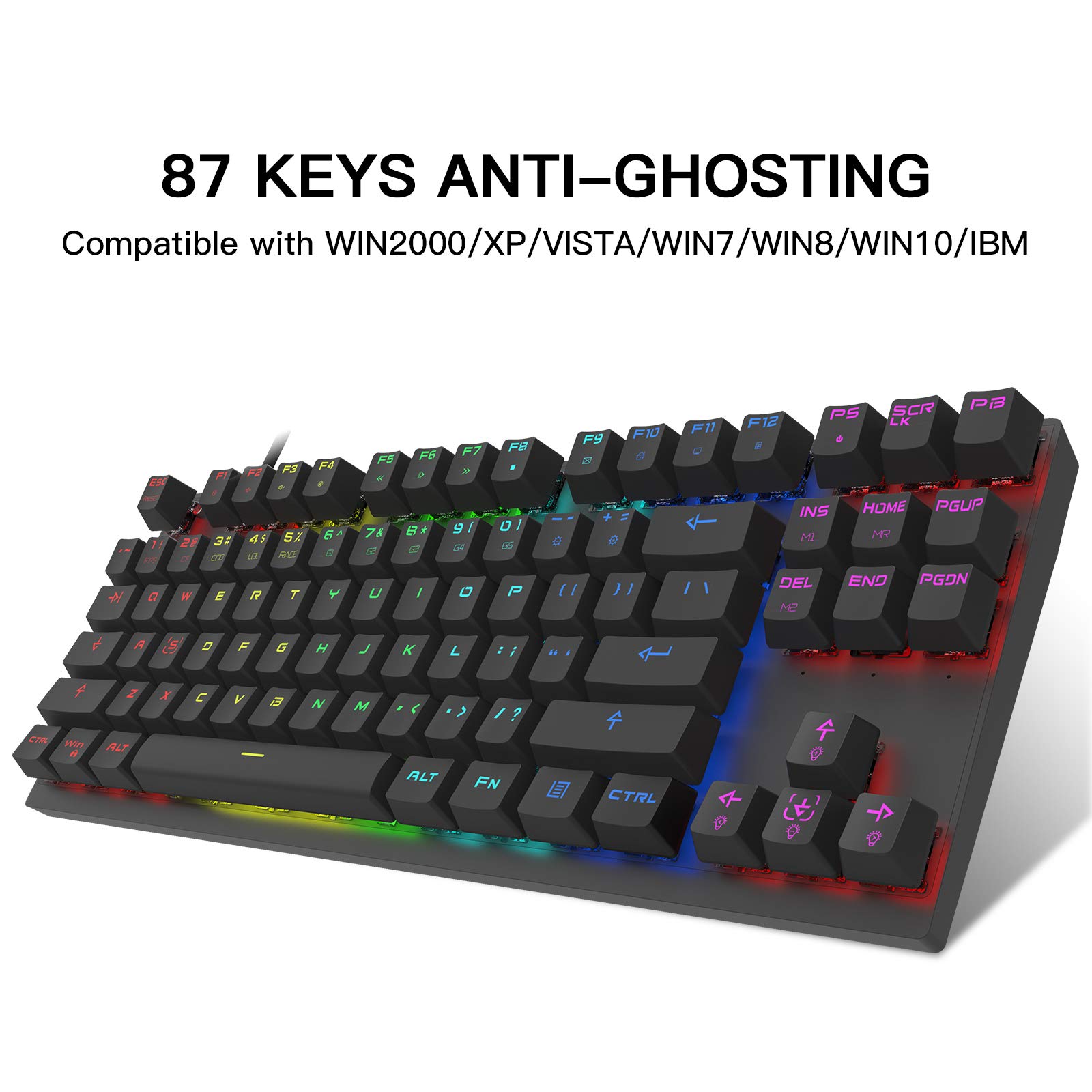 Motospeed K82 RGB Mechanical Gaming Keyboard - White | Backlit Wired Keyboard for PC, Mac, Laptop | Perfect for Gaming, Typing & Office Work