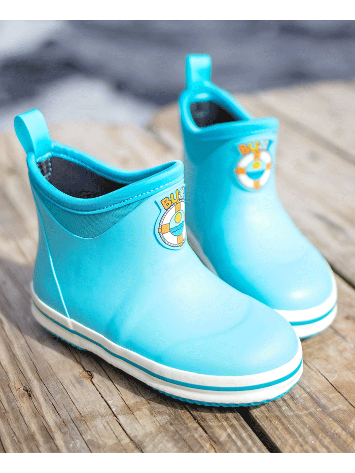 Buoy BB107 Kids Waterproof Rubber Rain Boots for Boys & Girls - Turquoise Color for Outdoor Play, Puddle Jumping & Gardening
