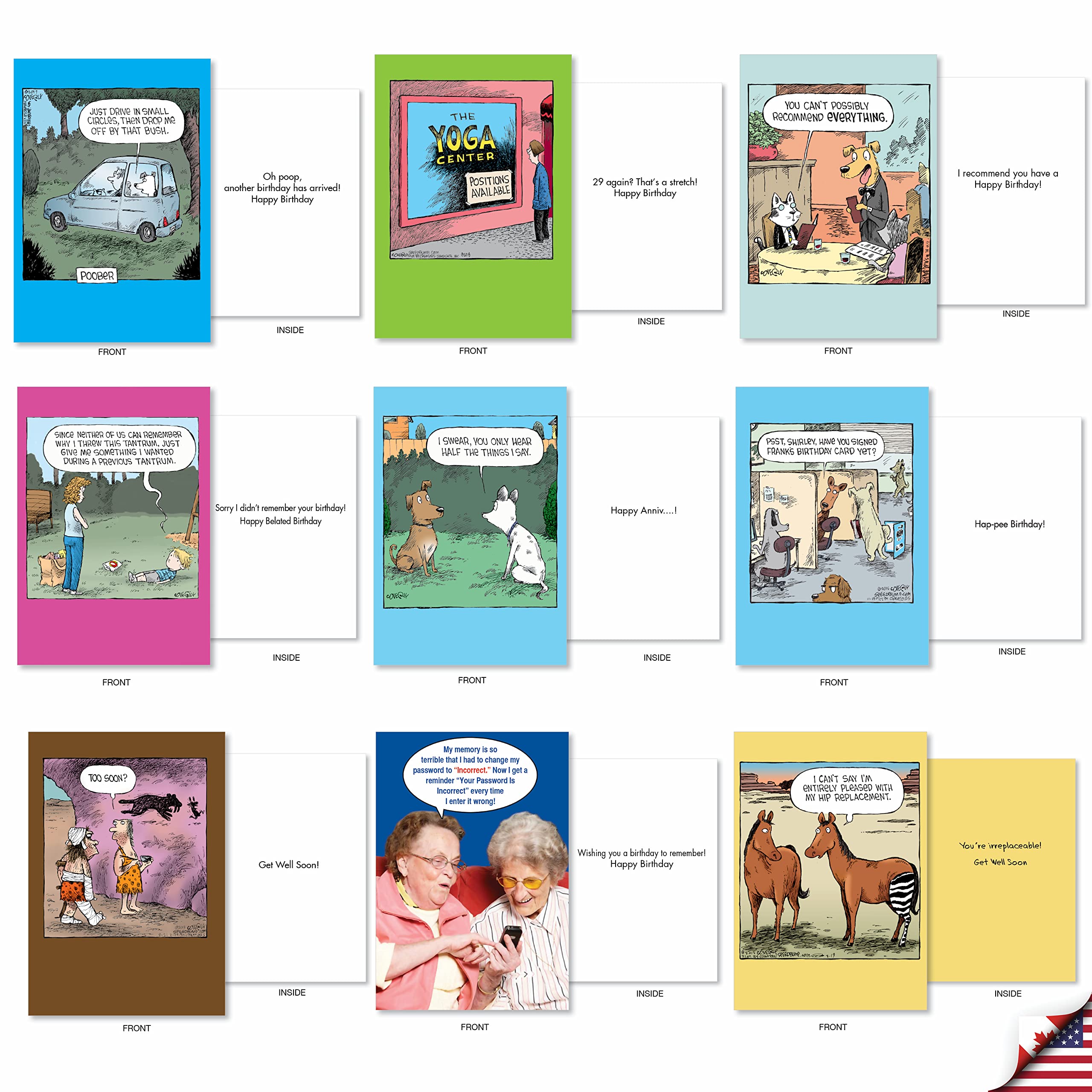Funny Mixed Occasion Greeting Cards Set - 36 Designs with Envelopes for Birthday, Get Well & Friendship - Perfect for Parties & Gifts