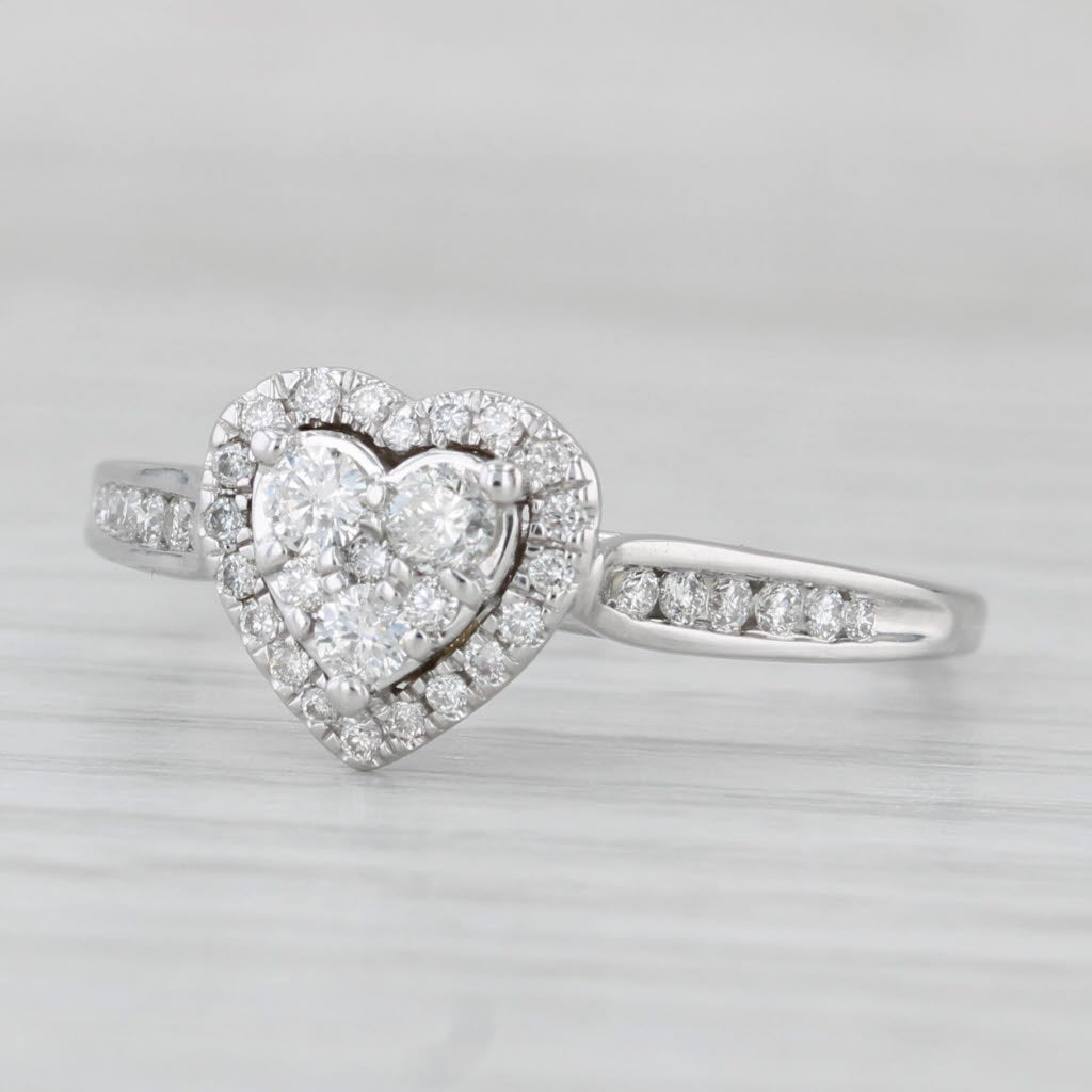 0.36ctw Diamond Cluster Heart Halo Ring - 14k White Gold Engagement Ring Size 10 - Perfect for Valentine's Day, Anniversary & Proposal Gifts