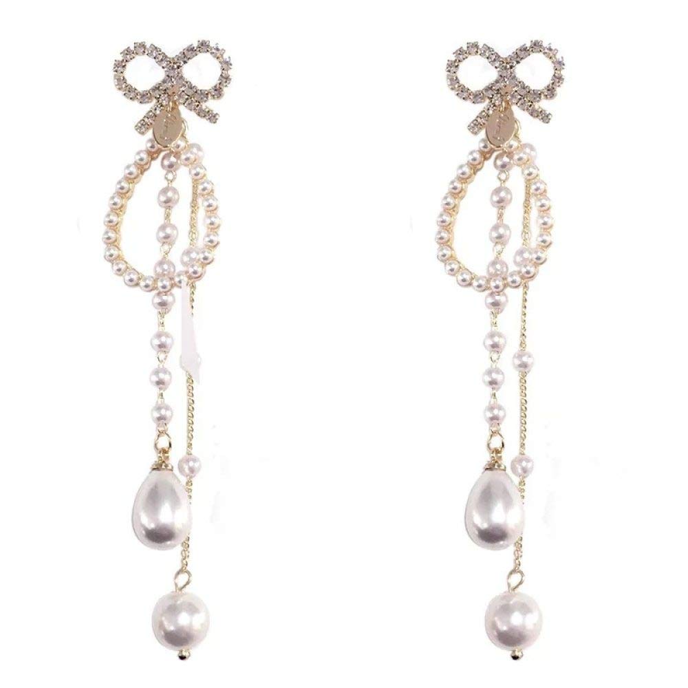EQCETPF Women's Dangle Earrings - Trendy Bow Knot Butterfly Pearl Fringe Drop Earrings for Birthday Wedding Party Boho Chic Jewelry | Perfect for Date Night, Office Wear & Special Occasions
