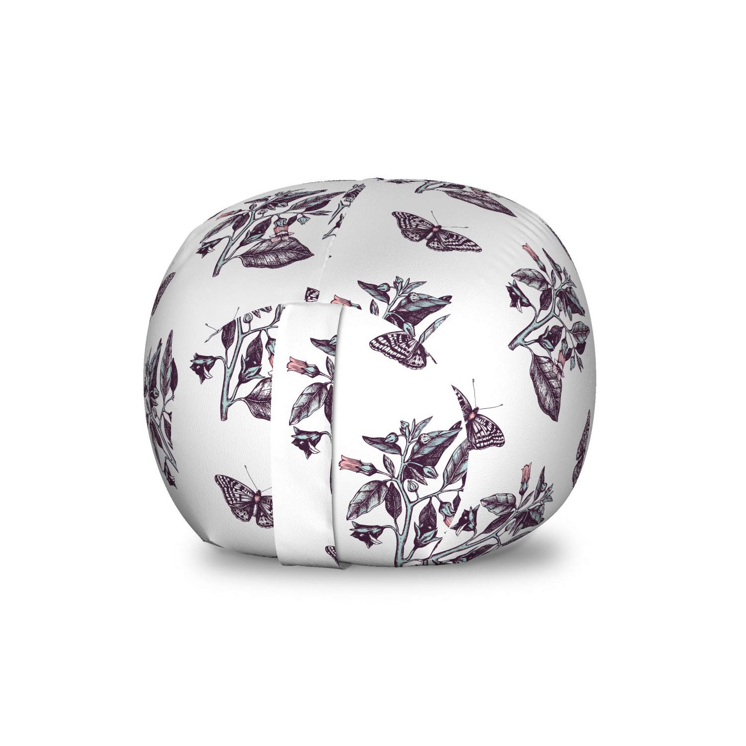 Ambesonne Entomology Storage Toy Bag Chair - Detailed Poligonia Butterflies & Belladonna Flowers Design - Washable Stuffed Animal Organizer - Small Size (Eggplant Pale Seafoam) - Perfect for Kids' Room, Nursery Storage & Playroom Organization