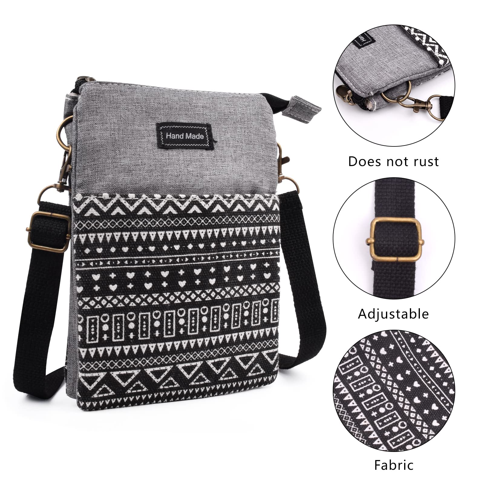 WITERY Leaf Pattern Canvas Crossbody Phone Purse - Lightweight Small Wallet Bag for Women & Girls | Perfect for Daily Use, Travel, Shopping & Outdoor Activities