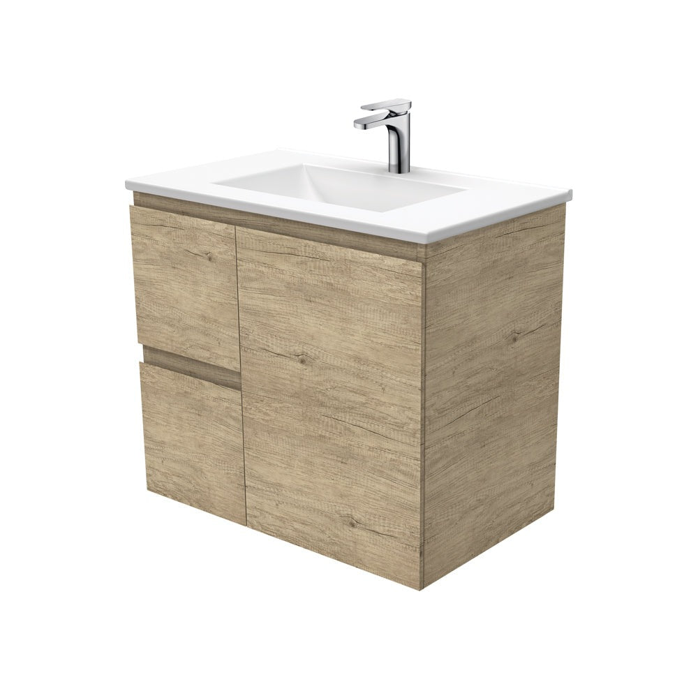 Fienza VAN75SL Vanessa 30-Inch Wall Mounted Bathroom Vanity with Scandi Oak Finish, Left Side Drawers - Perfect for Modern and Scandinavian Style Bathrooms