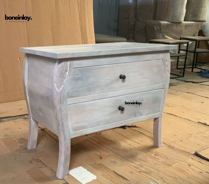 Hand Carved White Wooden Nightstand with Curved Legs - Vintage Style Bedside Table for Bedroom, Living Room & Nursery - Perfect for Storing Books, Lamps & Bedroom Essentials