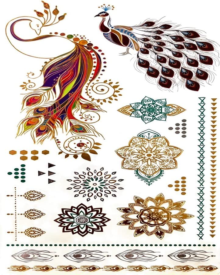 Simply Inked Metallic Peacock Temporary Tattoos | Waterproof Fake Tattoos for Adults & Kids | Perfect for Birthday Parties, Festivals, Group Activities & Costume Events