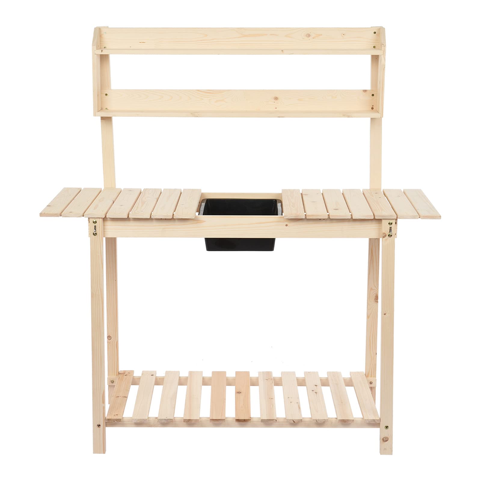 FABFEGU Outdoor Garden Potting Workbench with Sliding Table Top & Natural Wood Storage Shelf - Removable Sink Storage, Open Shelves for Gardening Tools (Wood Color, 521) - Perfect for Backyard Gardening, DIY Projects & Outdoor Workspace Organization