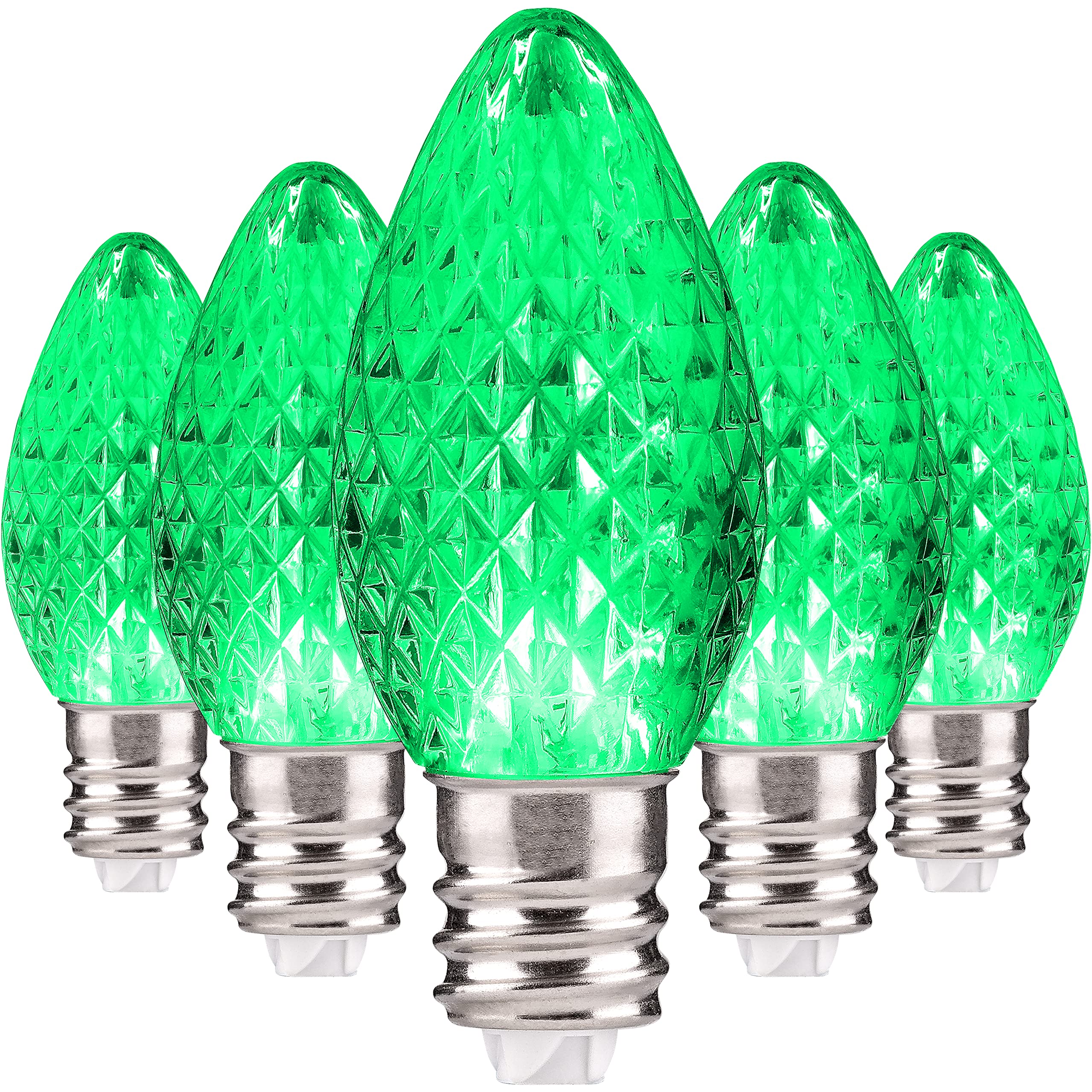 Green LED C7 Christmas Lights - 500 Count Faceted Bulbs with 2 SMD LEDs for Indoor & Outdoor Holiday Decor | Perfect for Tree Trimming, House Lighting, and Festive Yard Displays
