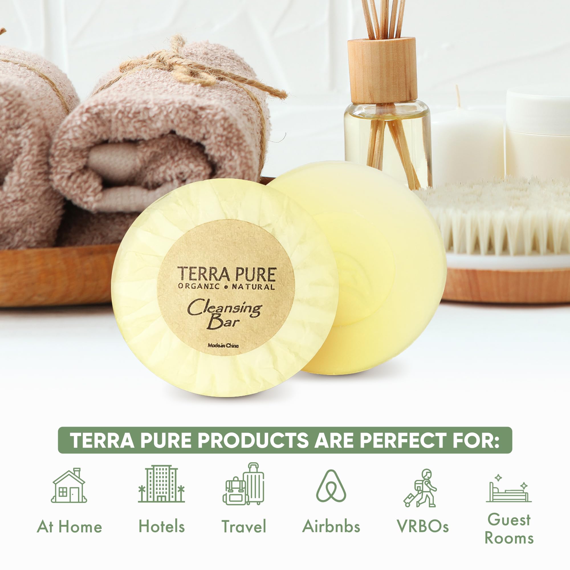 Terra Pure Bar Soap - Travel Size (0.6 oz, Pack of 25) - Natural Hotel Amenities for Hotels, Gyms & Guest Bathrooms | Perfect for Travel, Hospitality & Personal Care