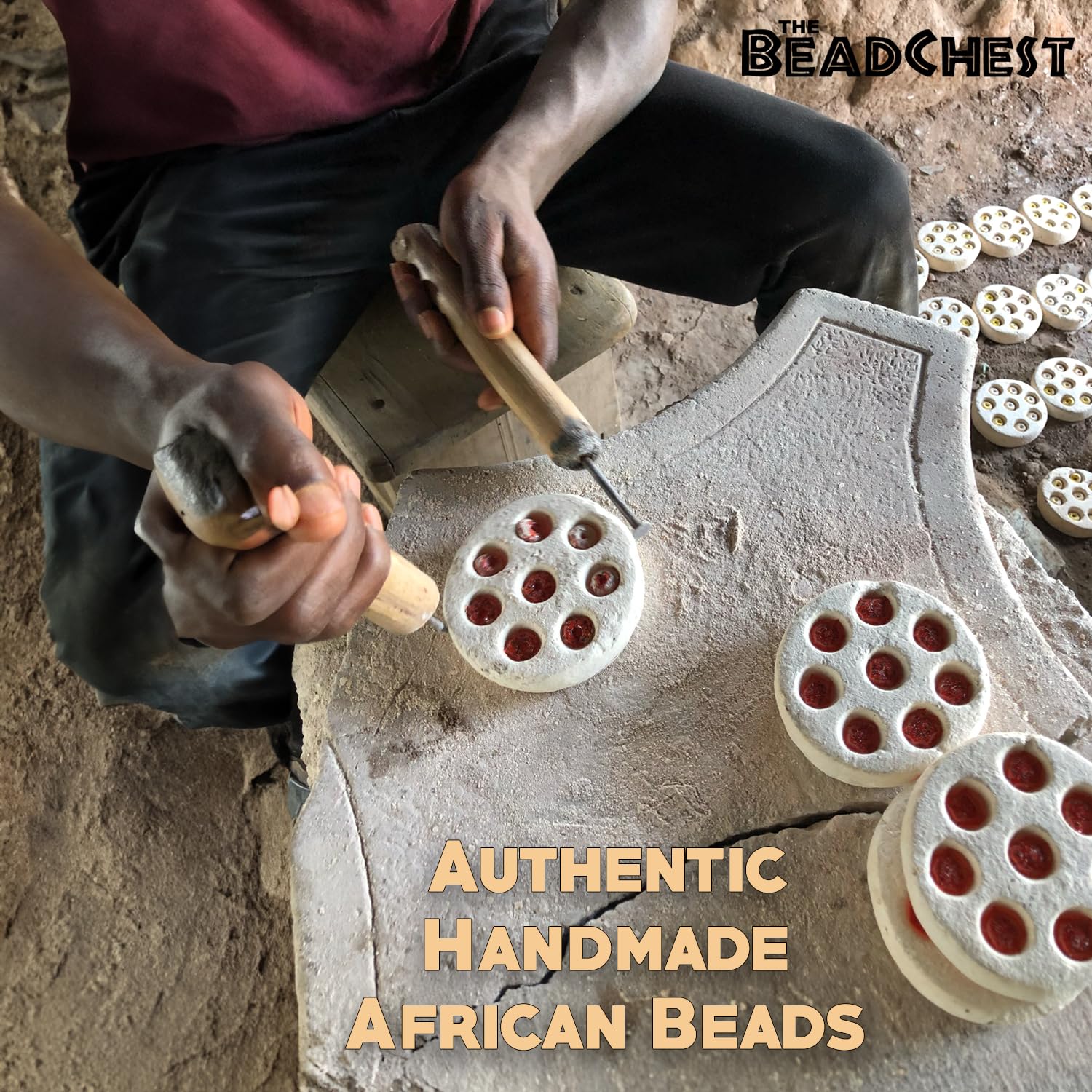 TheBeadChest 34mm Super Jumbo Rose Bicone Recycled Glass Beads - Handmade in Ghana from Eco-Friendly Recycled Glass - Perfect for Jewelry Making, DIY Crafts, and Home Decor Projects