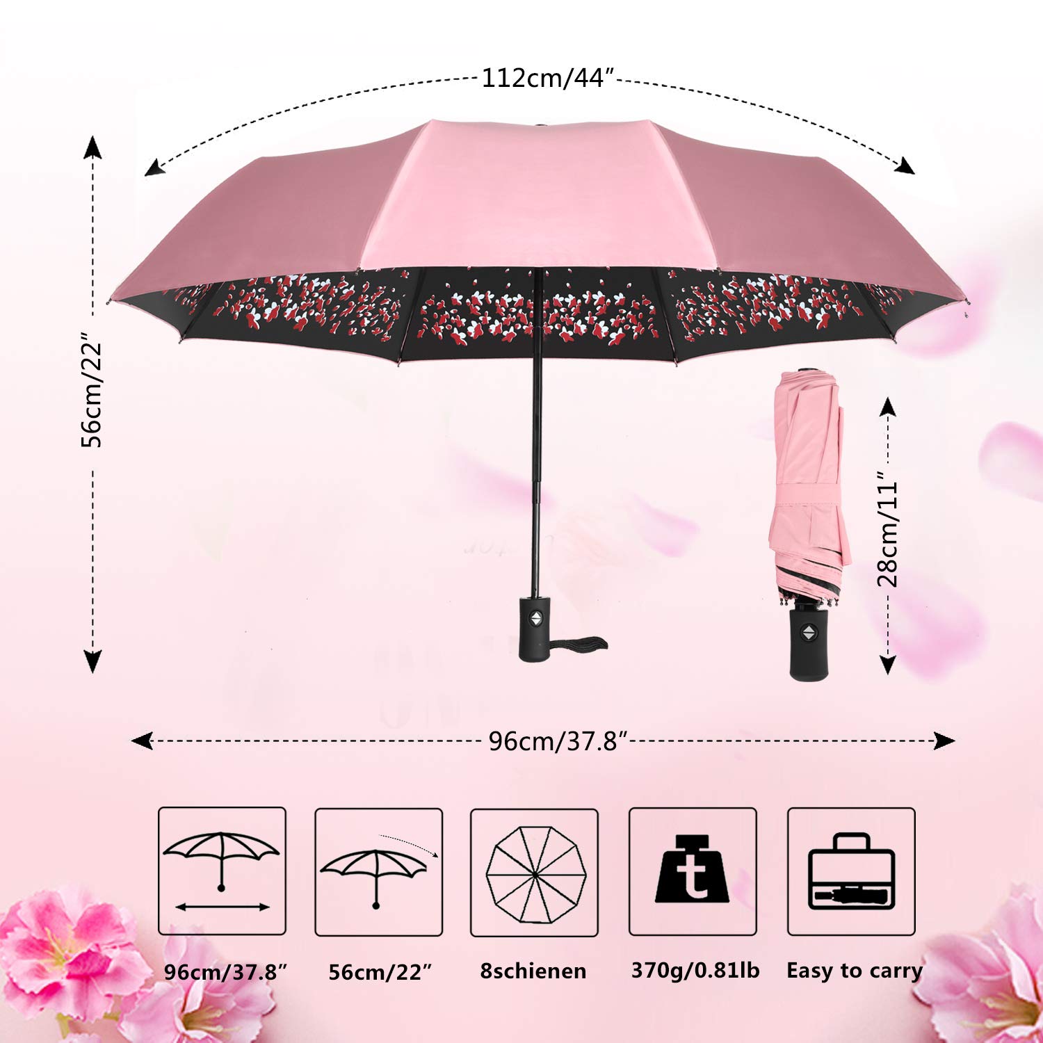 Windproof & UV Protection Cherry Blossom Folding Umbrella - Compact Travel Umbrella for Rain & Sun - Perfect for Outdoor Activities, Commuting, and Beach Trips