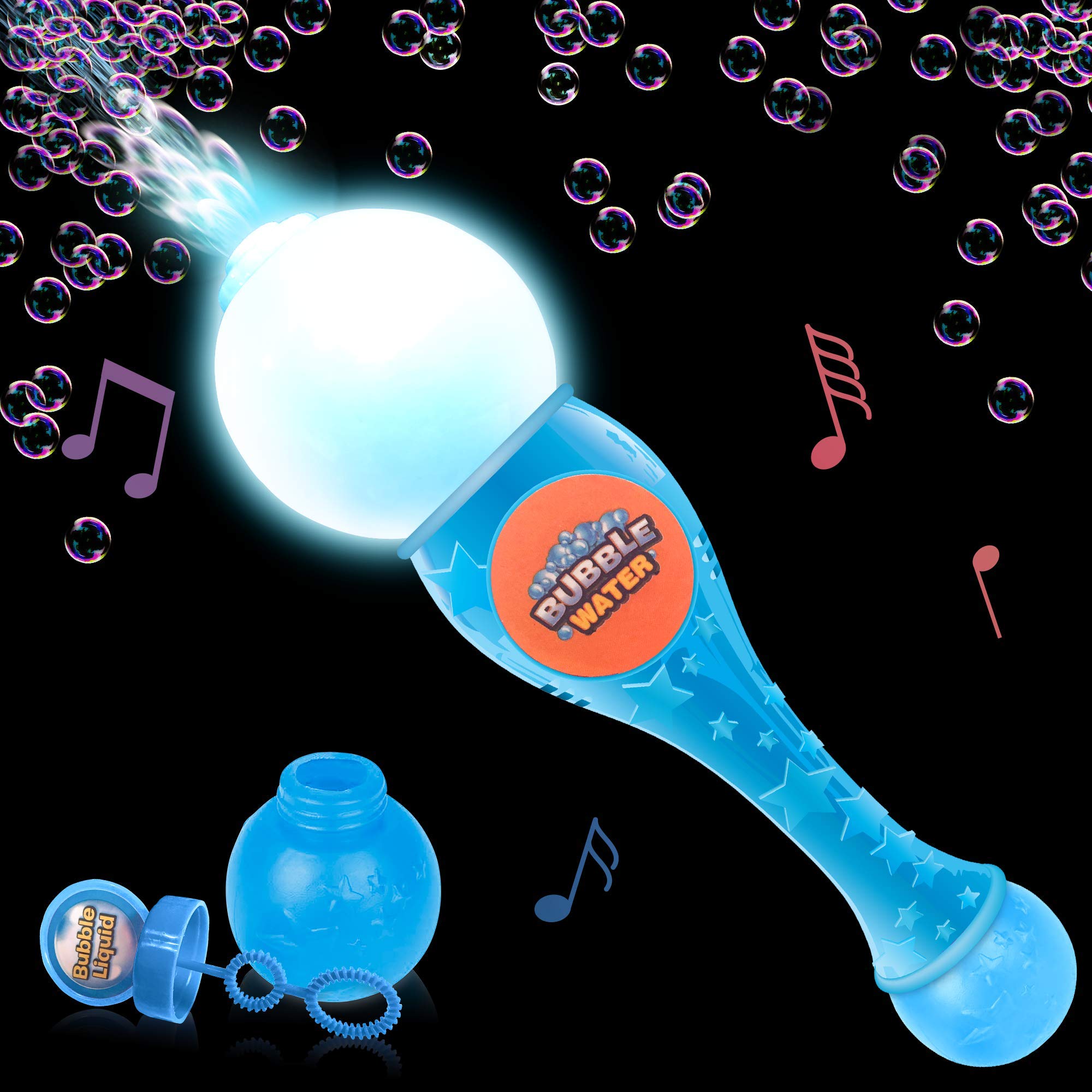 ArtCreativity LED Light Up Automatic Bubble Blower Wand for Kids - Musical Bubble Maker Toy with Included Bubble Fluid & Batteries (Blue) - Perfect for Birthday Parties, Outdoor Play & Toddler Gift Ideas