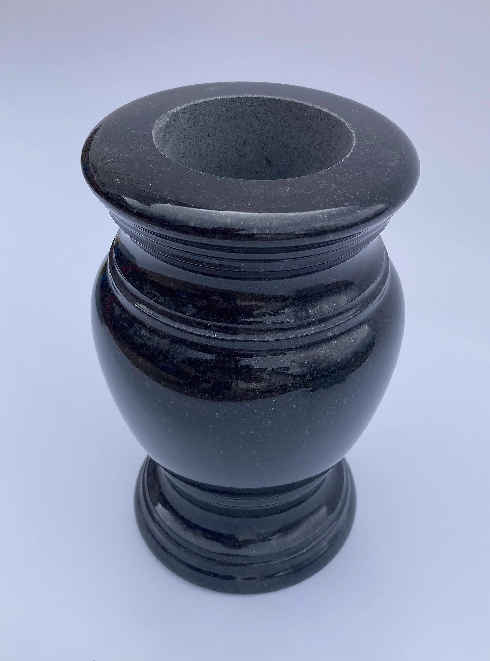 Polished Black Turned Granite Vase - 5.5