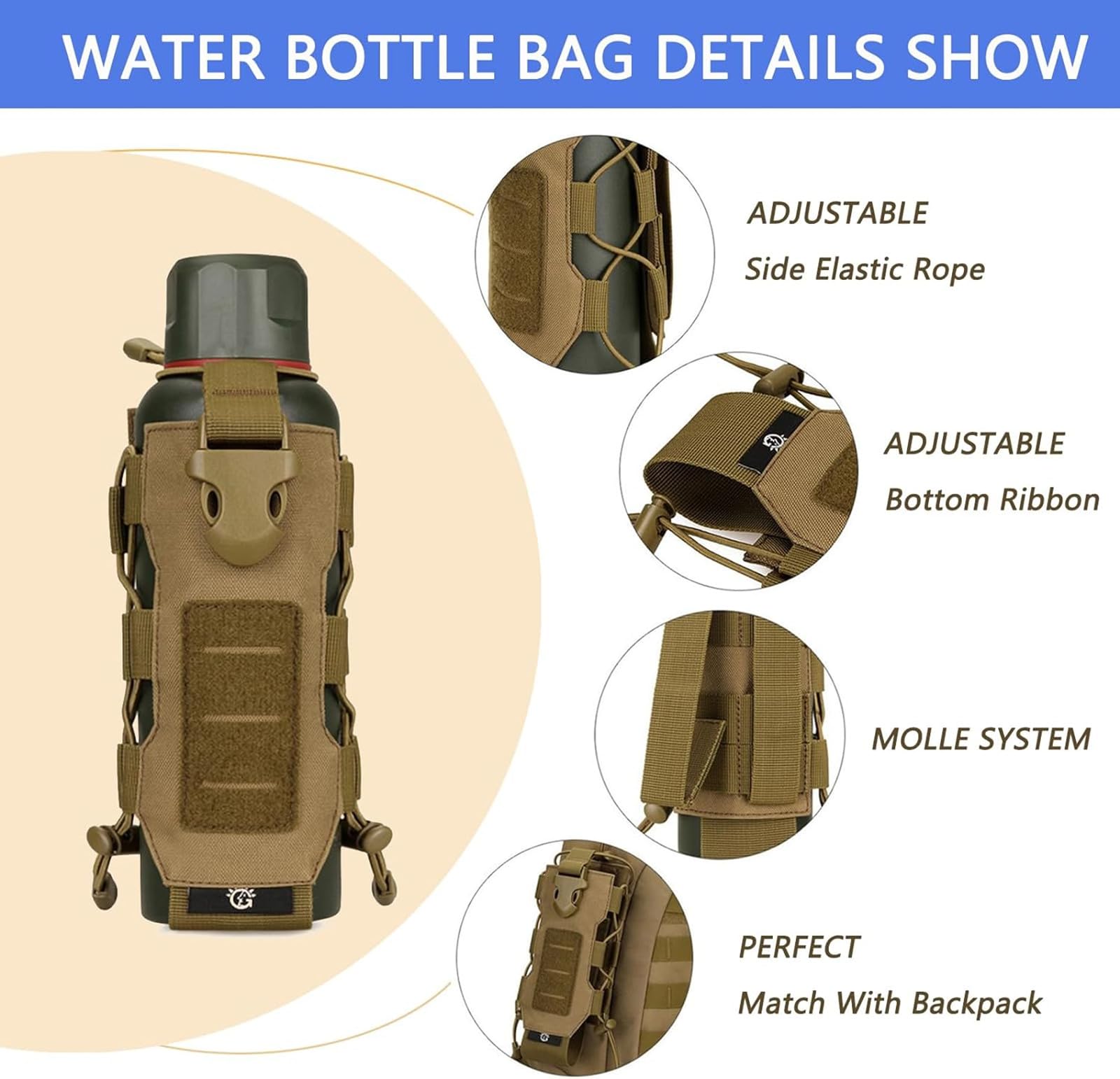 Tactical MOLLE Water Bottle Pouch - Adjustable Hydration Carrier for Hiking, Hunting & Outdoor
