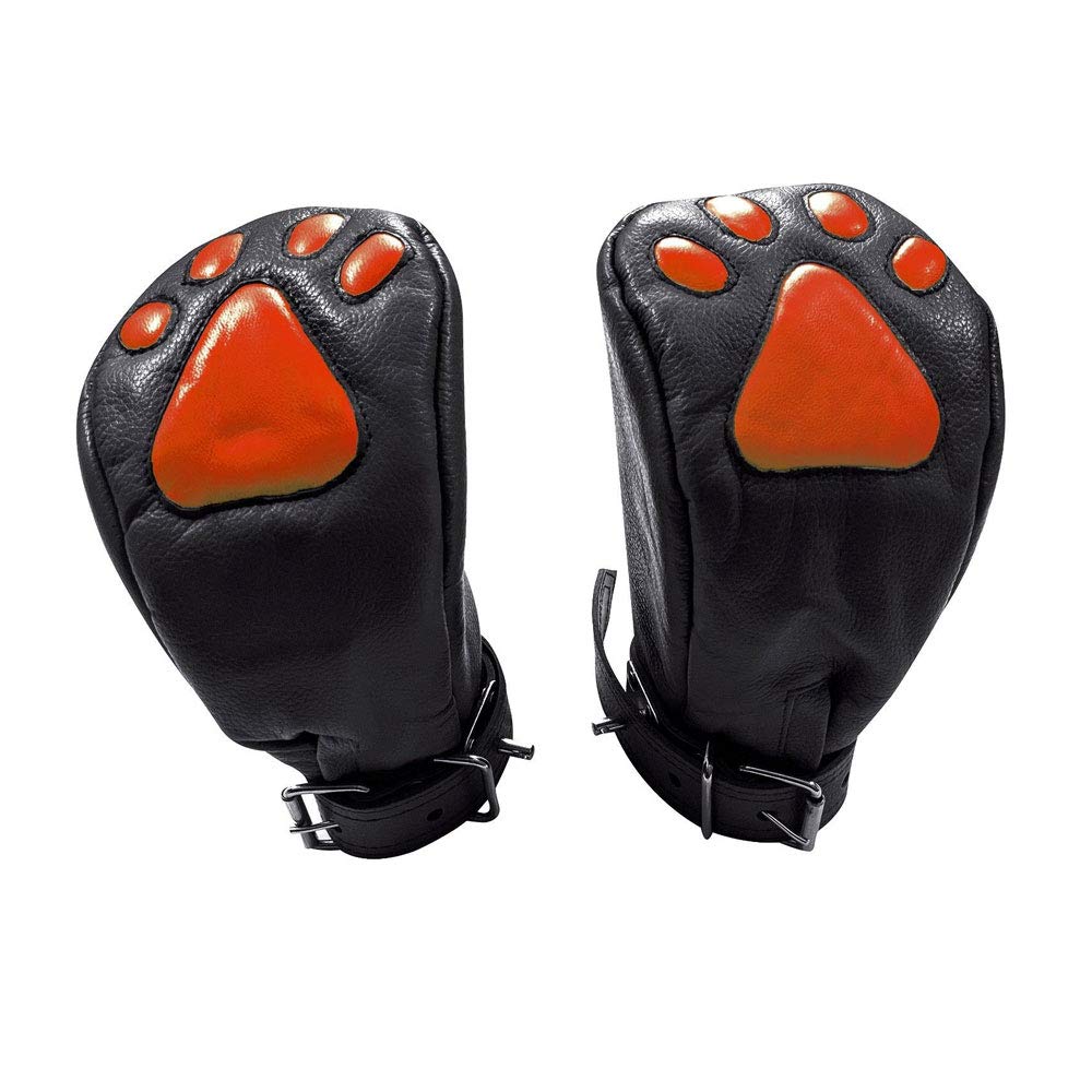 Premium Real Leather Lockable Bondage Mitts - Foam Padded FIST Restraints with PAW Logo for BDSM, Fetish Play & Sensory Deprivation