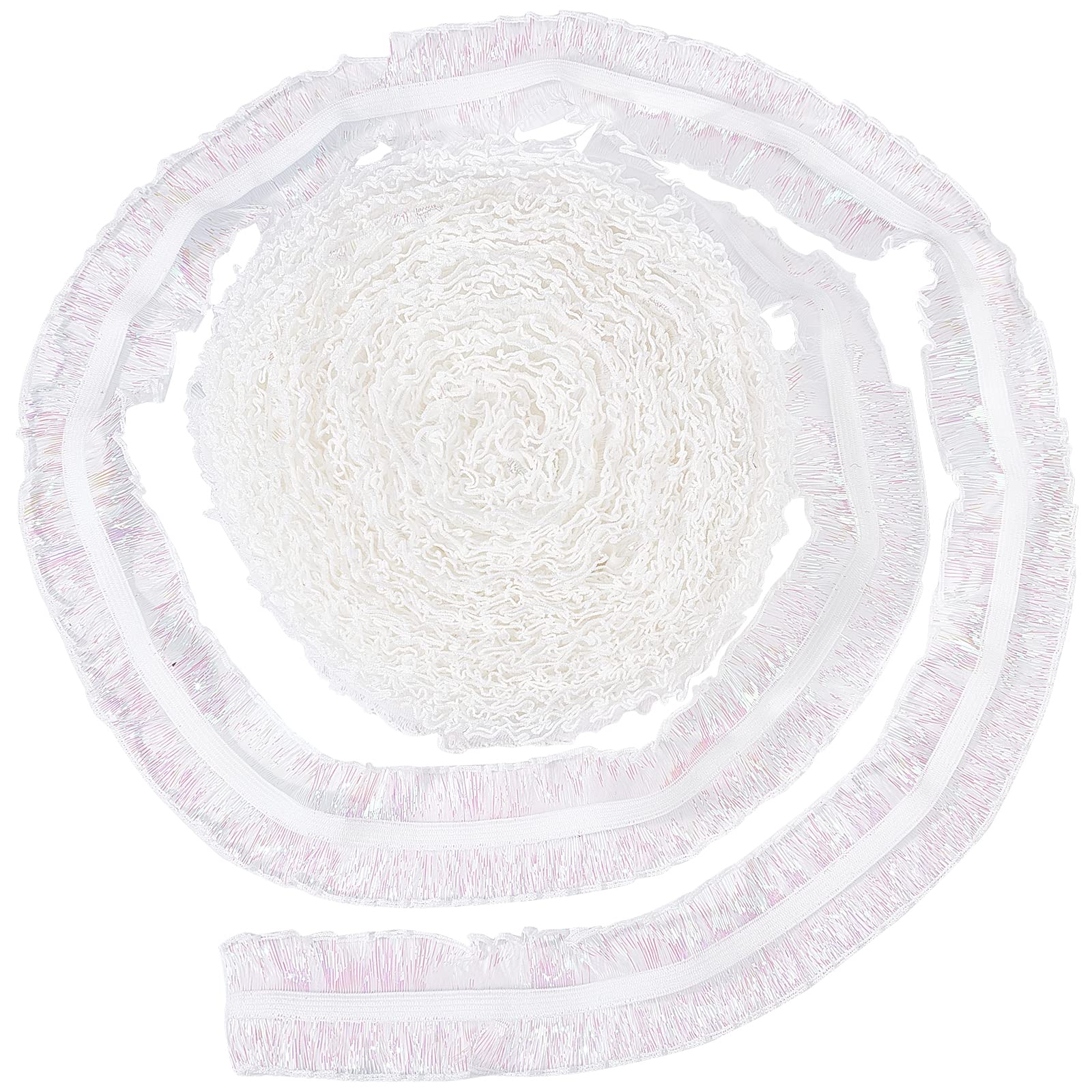 GORGECRAFT 20 Yards 2 Layer Glitter Organza Lace Elastic Ribbon - 1.2 Inch Wide Pleated Satin Lace Edge Ruffle Trim for Wedding Dresses, DIY Sewing, Applique, Vintage Costume Trimmings & Home Decor Crafts