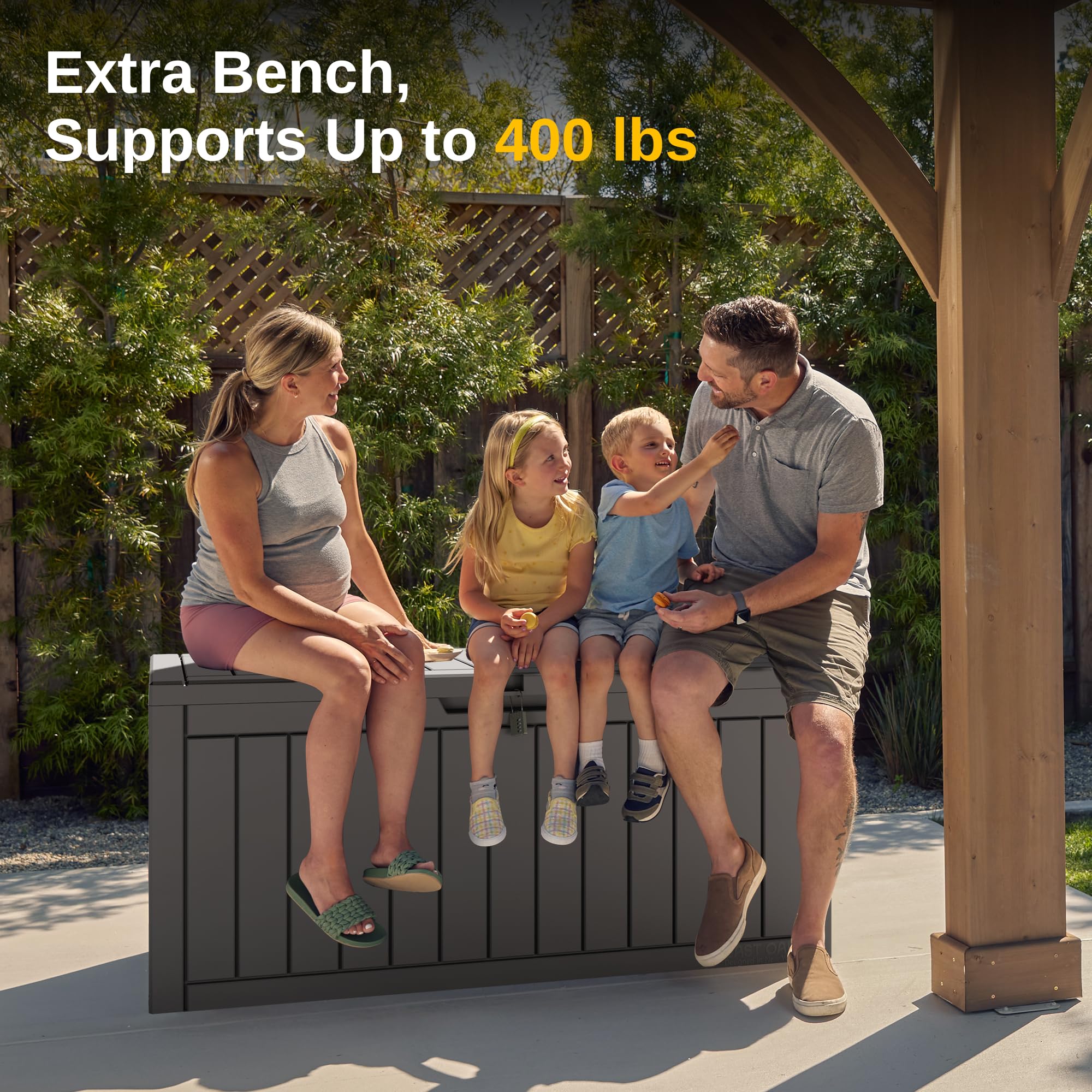EAST OAK 90 Gallon Outdoor Storage Box - Waterproof Resin Deck Box with Lockable Lid, UV Resistant for Patio Furniture Cushions, Gardening Tools, Pool Toys | Perfect for Backyard, Garden & Poolside Organization (Grey)