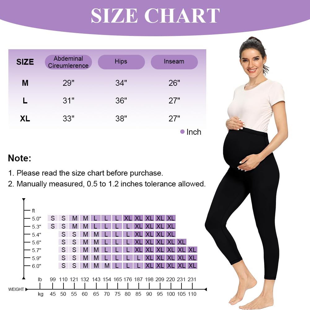 Aomig Women's Maternity Leggings - Over Bump Stretchy Pregnancy Pants with Adjustable High Waist & Soft Belly Support | Full Length & Cropped Yoga Pajama Pants for Pregnant Women | Perfect for Yoga, Lounging & Everyday Comfort During Pregnancy