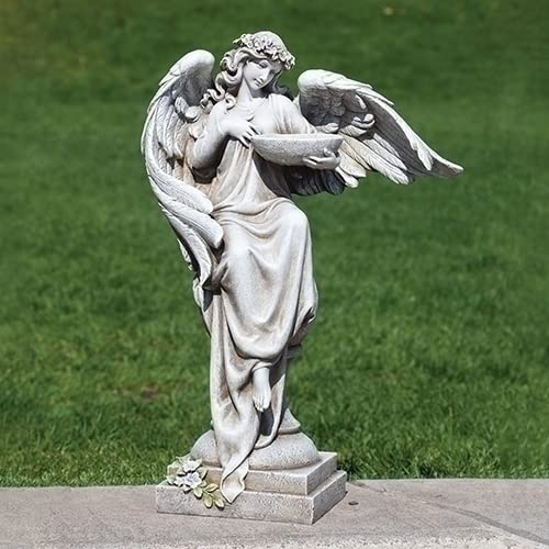 Joseph's Studio by Roman - Angel with Birdbath Garden Statue, Religious Outdoor Decor for Patio, Yard & Cemetery - Handmade Resin Angel Sculpture for Christian Home & Garden Decoration