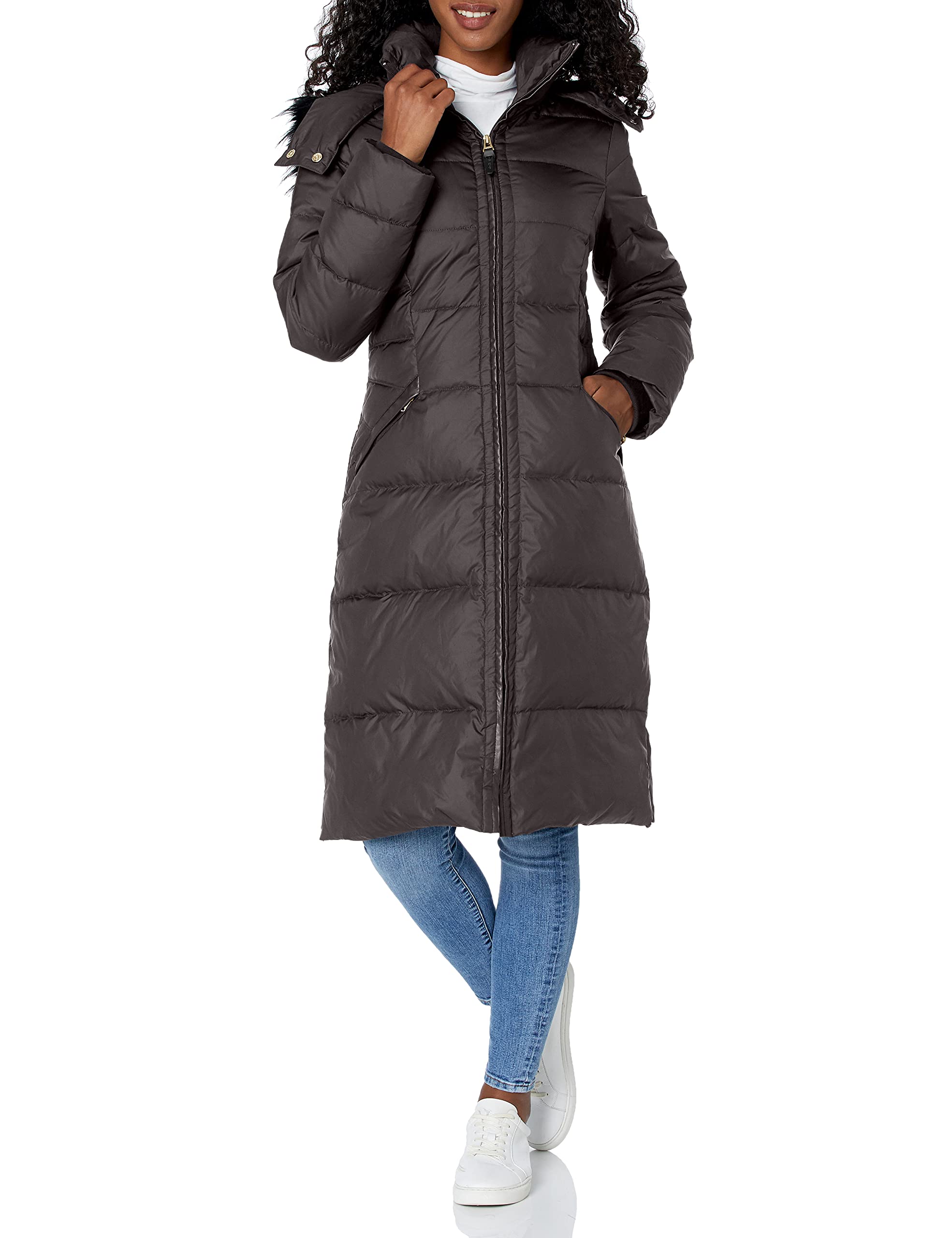 Cole Haan Women's Essential Down Coat with Faux Fur Trim Hood - Warm Winter Jacket for Cold Weather, Outdoor Activities & Daily Commute