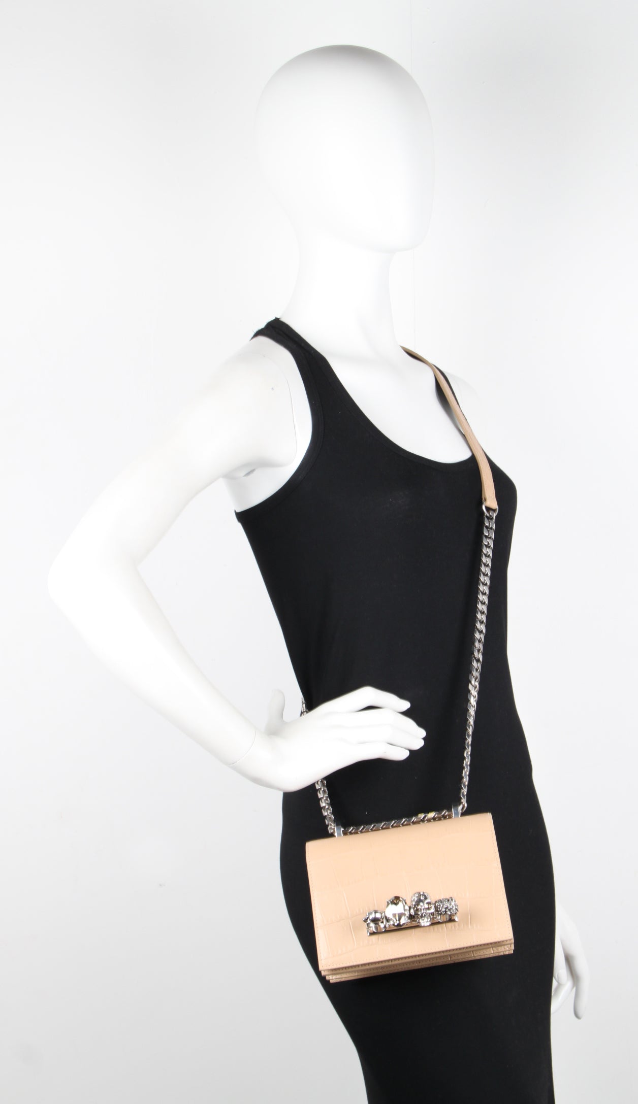 Stylish Jewelled Knuckle Satchel Small Glossy Crocodile Handbag in Camel/Silver - Perfect for Evening Parties & Date Nights
