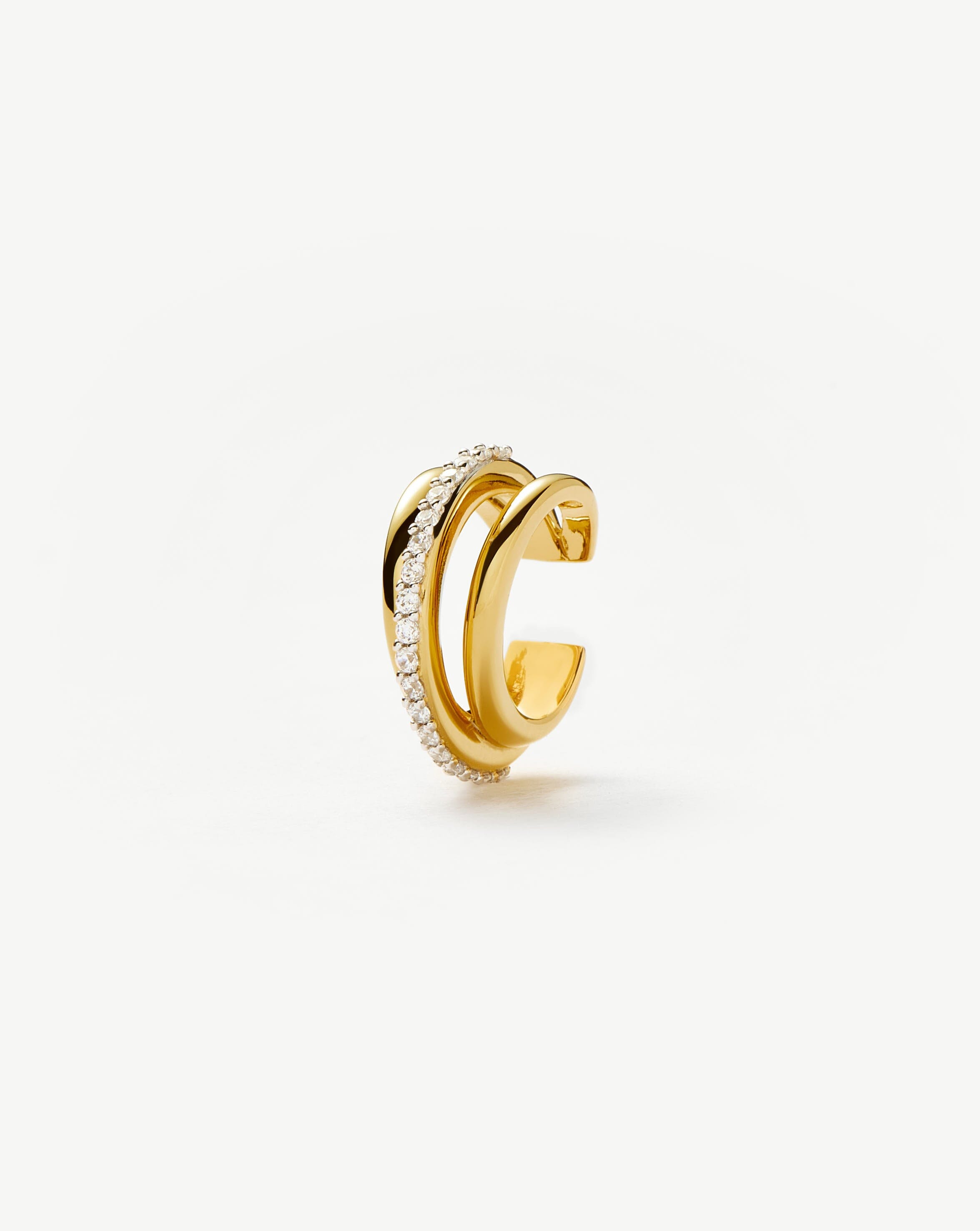 Celestial Pave Ear Cuff - 18k Gold Vermeil & Cubic Zirconia Earrings for Women | Elegant Cartilage Hoop, Helix Ear Jewelry for Parties, Weddings & Everyday Wear