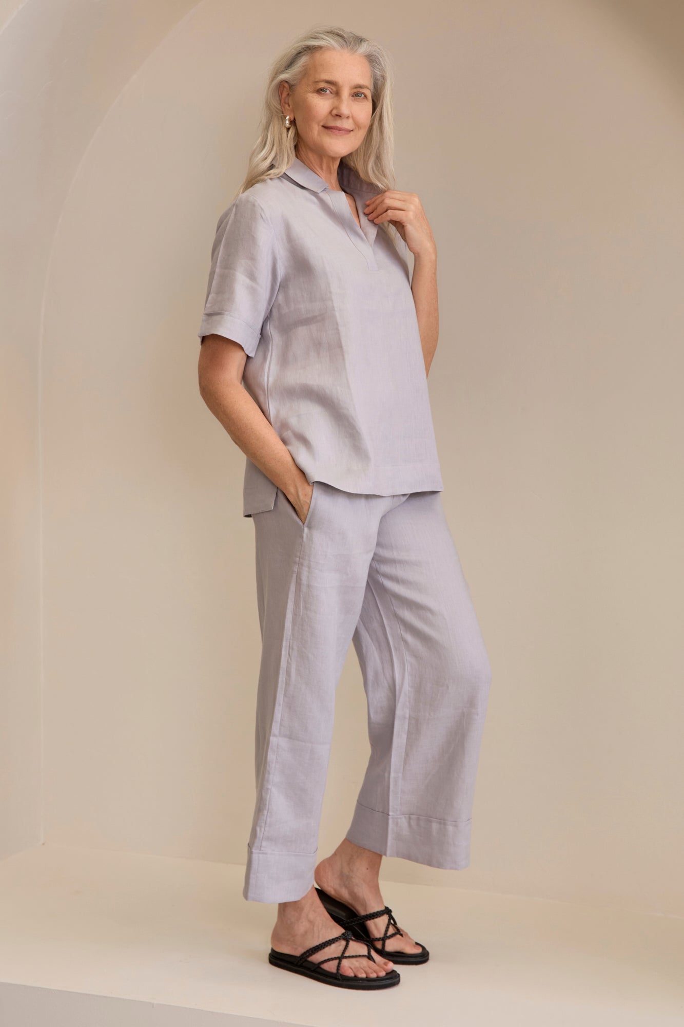 Paris Linen Pants for Women - Silver Lightweight Summer Trousers - Perfect for Beach Vacation, Yoga & Casual Wear