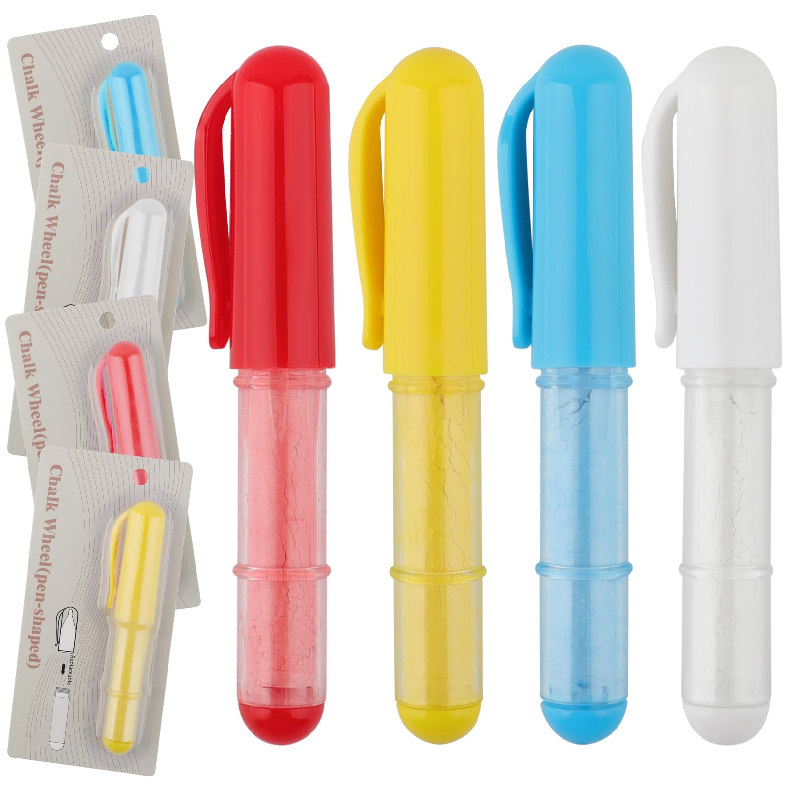 4 PCS Fabric Chalk Markers Set - Washable Tailor's Chalk Pencils for Sewing, Quilting & Crafting | Perfect for Cloth, Leather Marking (Red, Yellow, White, Blue) | Ideal for DIY Projects, Dressmaking & Professional Tailoring