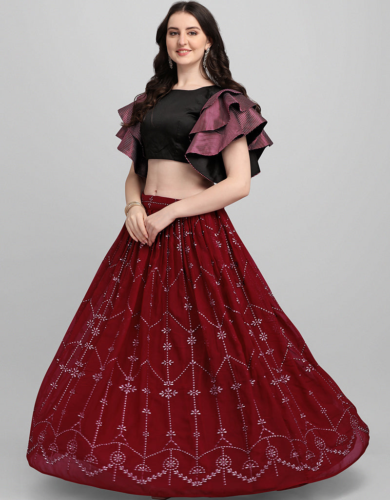 Elegant Black Georgette Lehenga Choli for Women - Traditional Indian Bridal Wear, Wedding & Festive Occasion Outfit